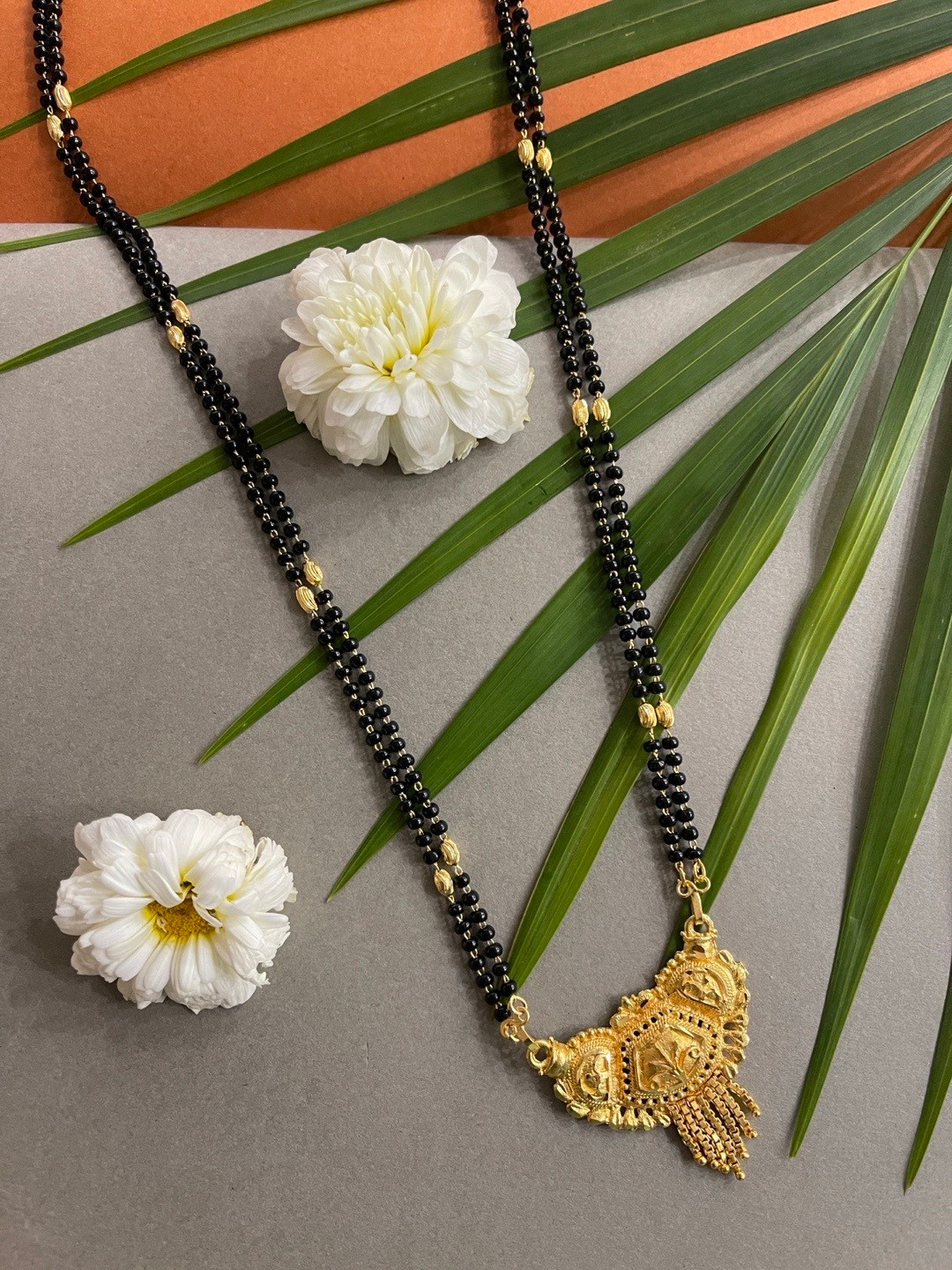 Digital Dress Room Gold-Plated & Black Beaded Mangalsutra