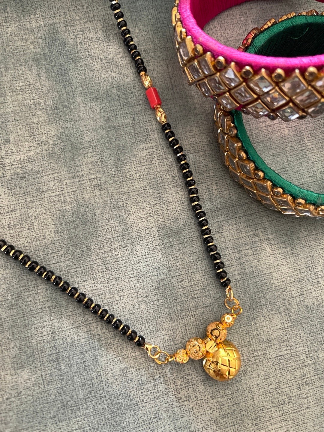 Digital Dress Room Gold-Plated Black Beaded Maharashtrian Long Mangalsutra
