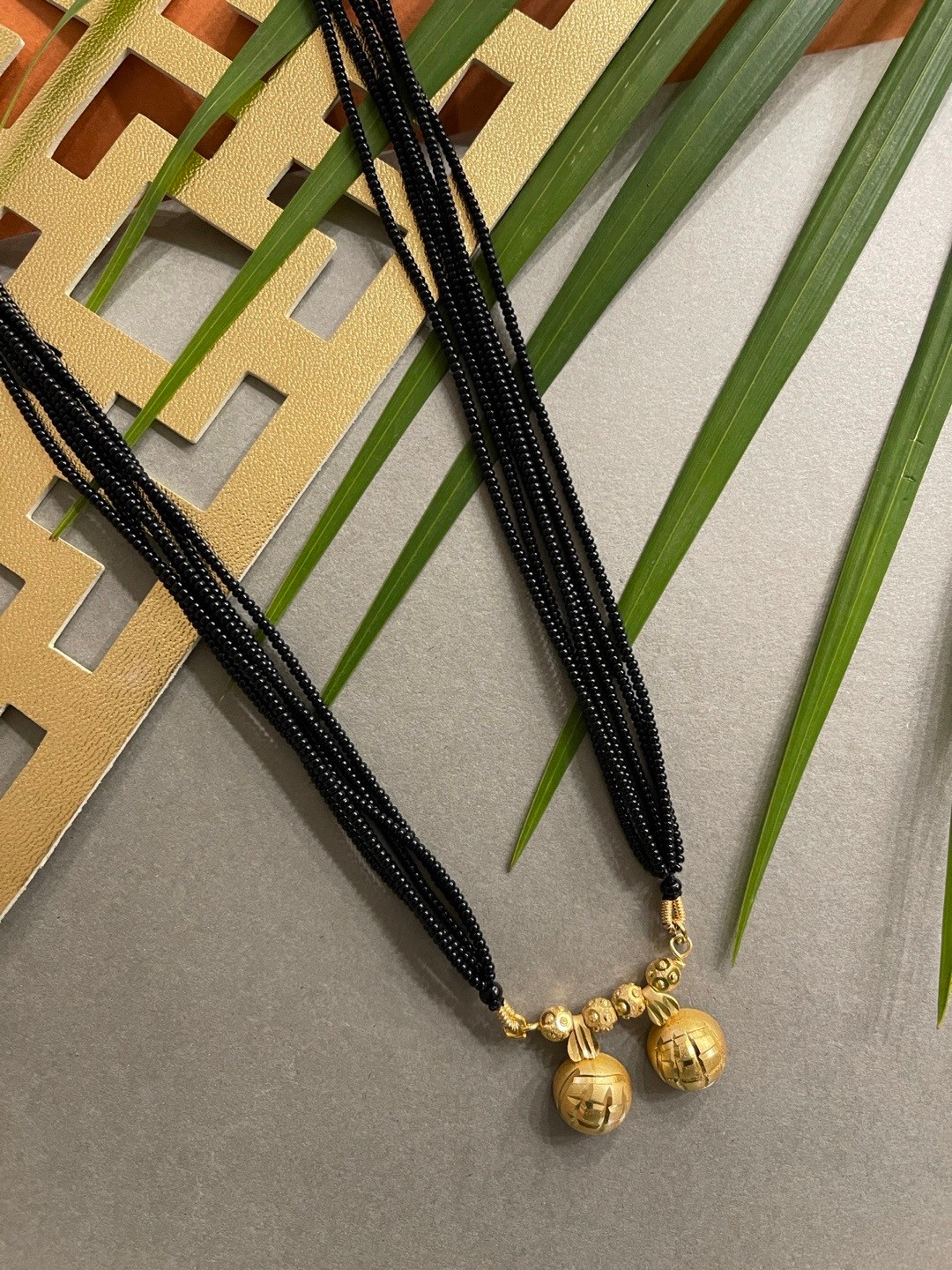 Digital Dress Room Gold-Plated & Black Beaded Maharashtrian Vati Mangalsutra