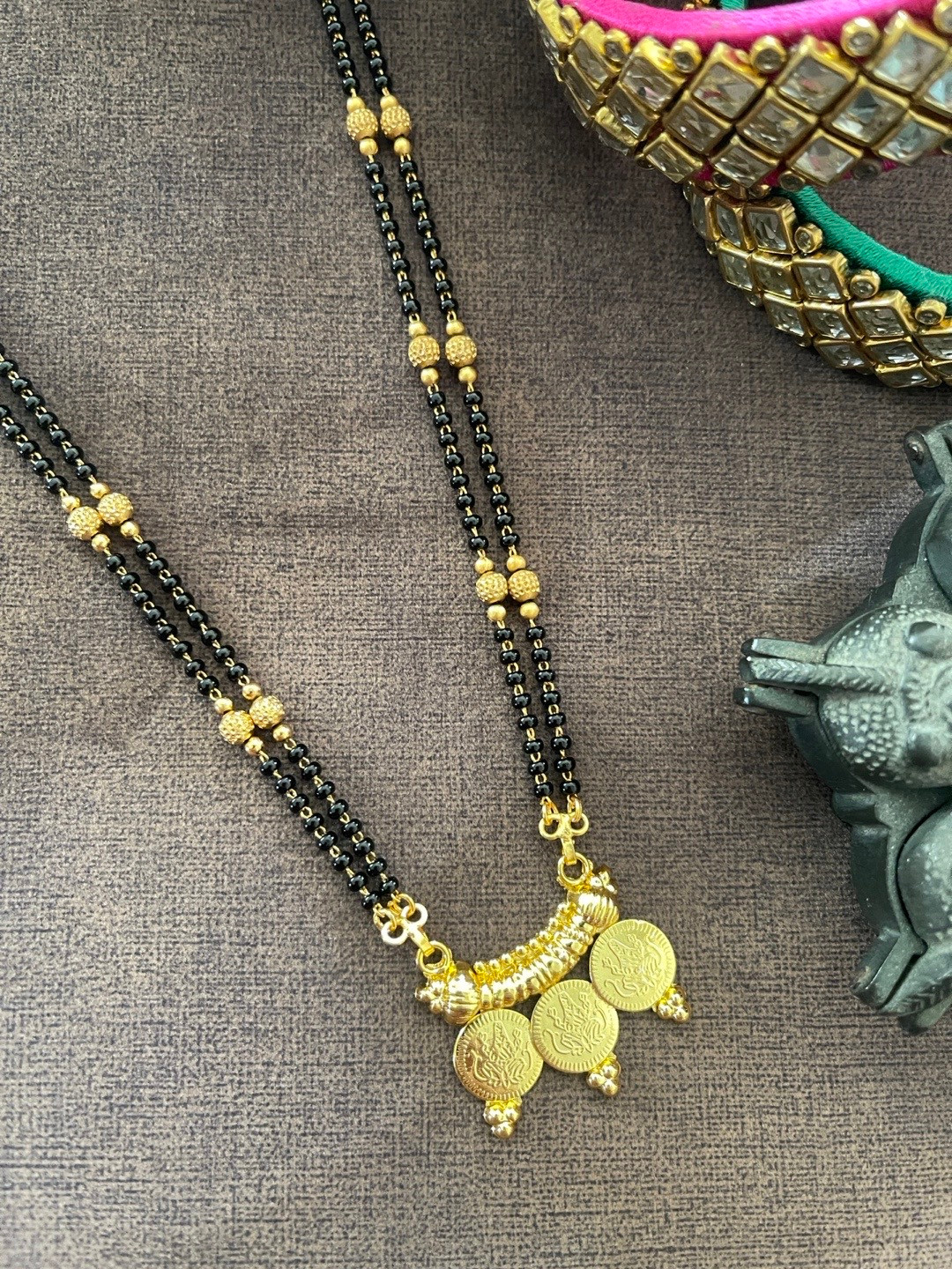 Digital Dress Room Gold-Plated 3 Coin Lakshmi Designs Long Mangalsutra