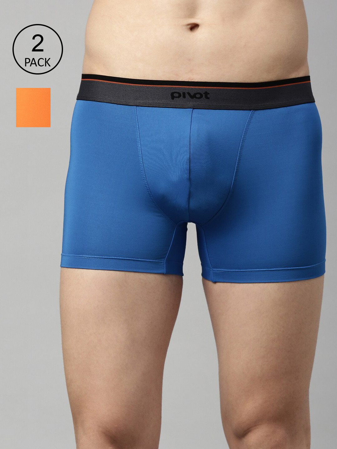 pivot Pack of 2 Men Orange & Blue Solid Trunks - P2MIWT22-008
