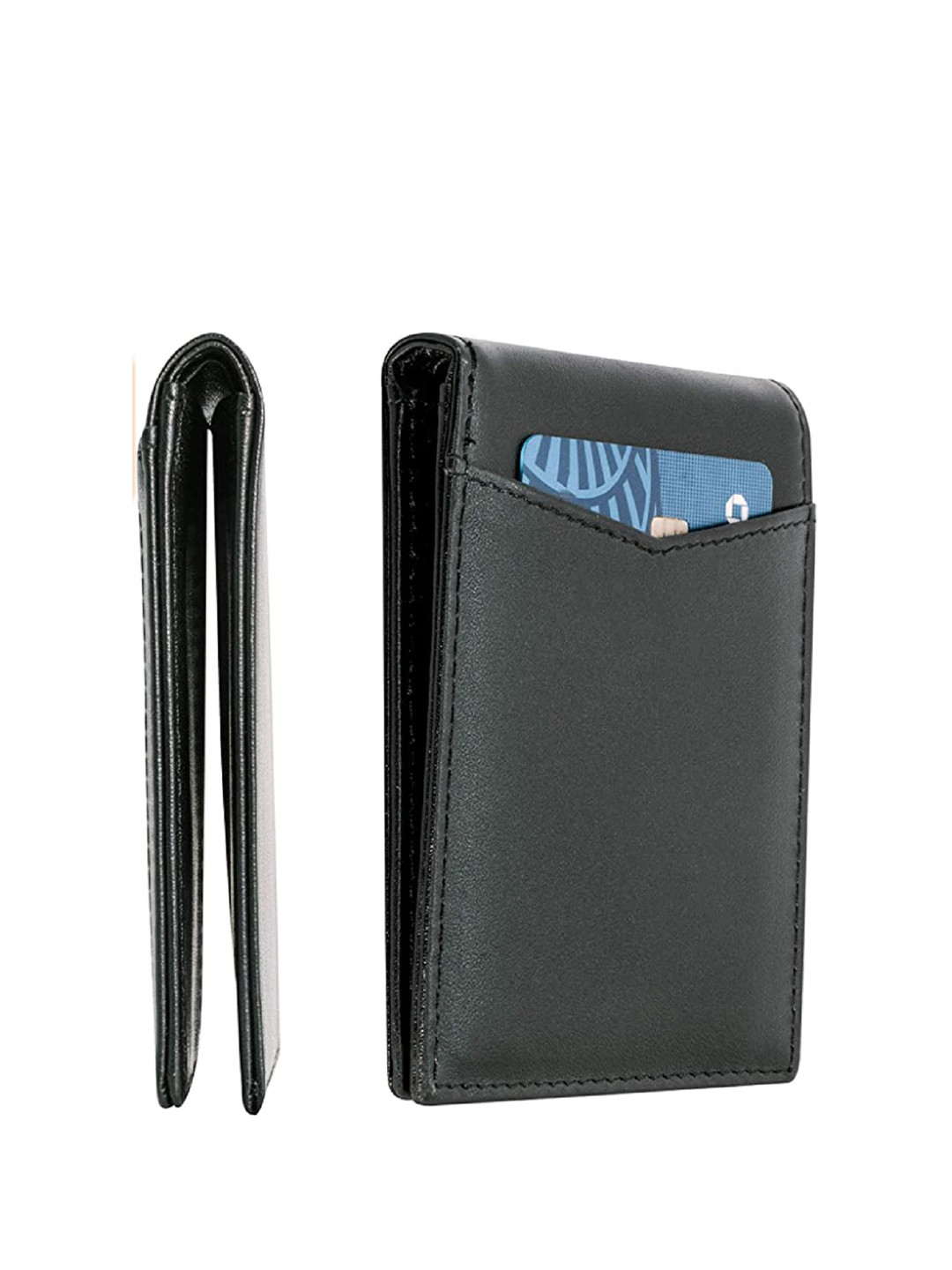 CONTACTS Men Black Genuine Leather RFID Blocking Two Fold Wallet