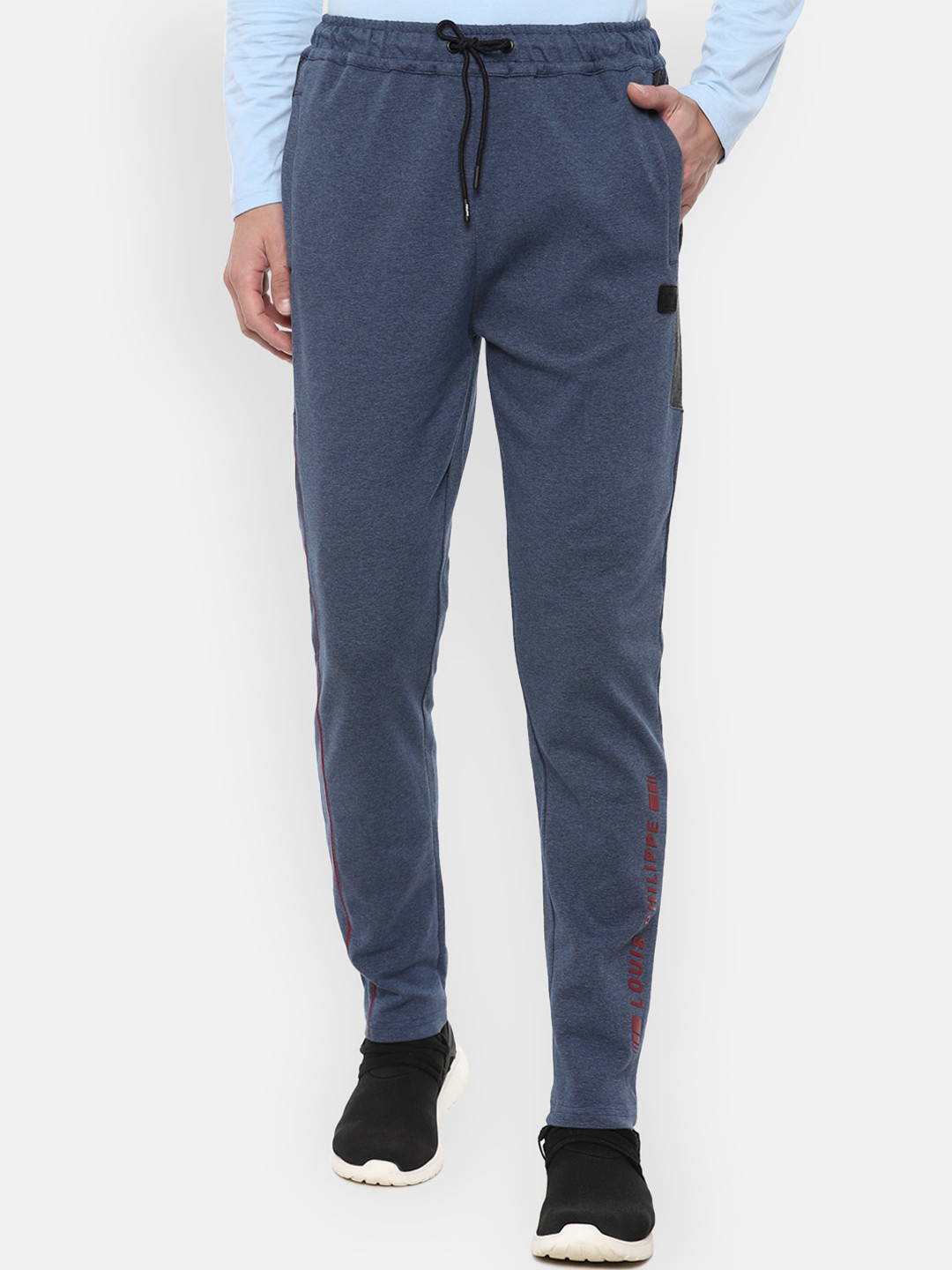 Louis Philippe ATHPLAY Men Navy Blue Solid Pure Cotton Slim-Fit Track Pants