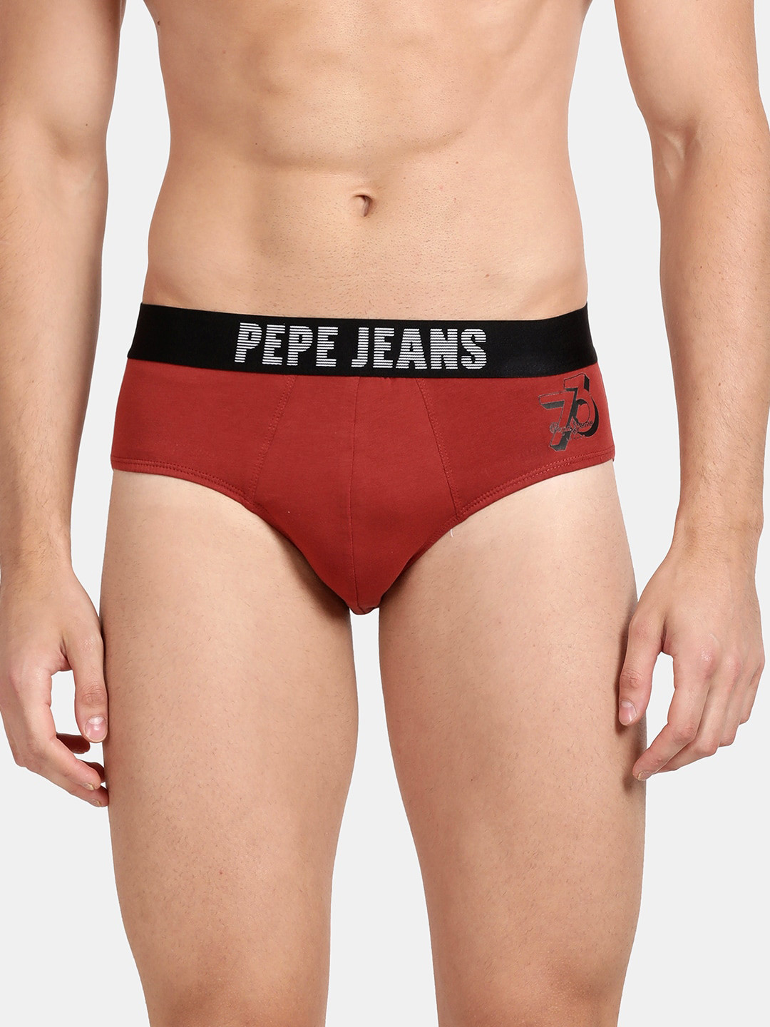 Pepe Jeans Men Maroon Solid Mid-Rise Basic Briefs