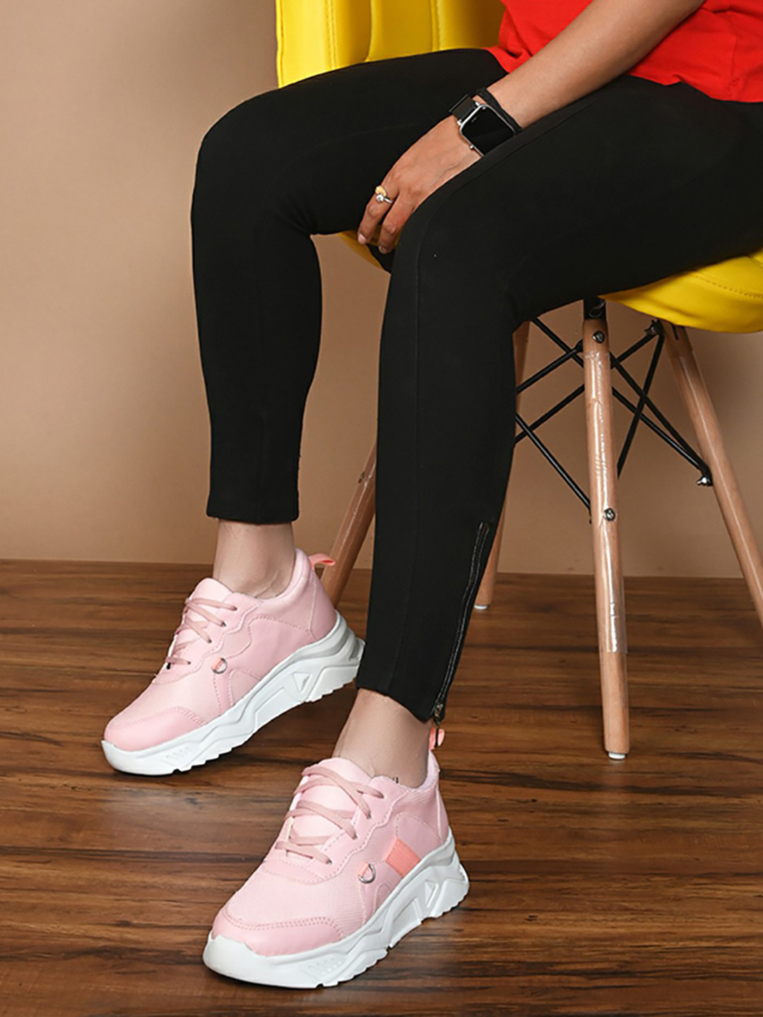 HERE&NOW Women Pink Faux Leather Textured Sneakers