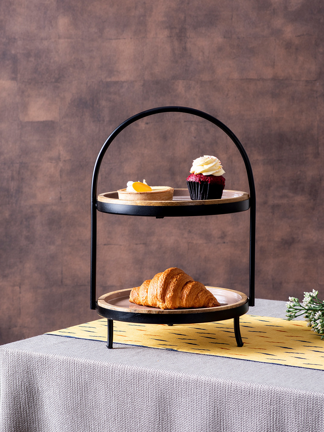 nestroots Black & Purple Solid 2-Tier Microwave Safe Dessert Serveware