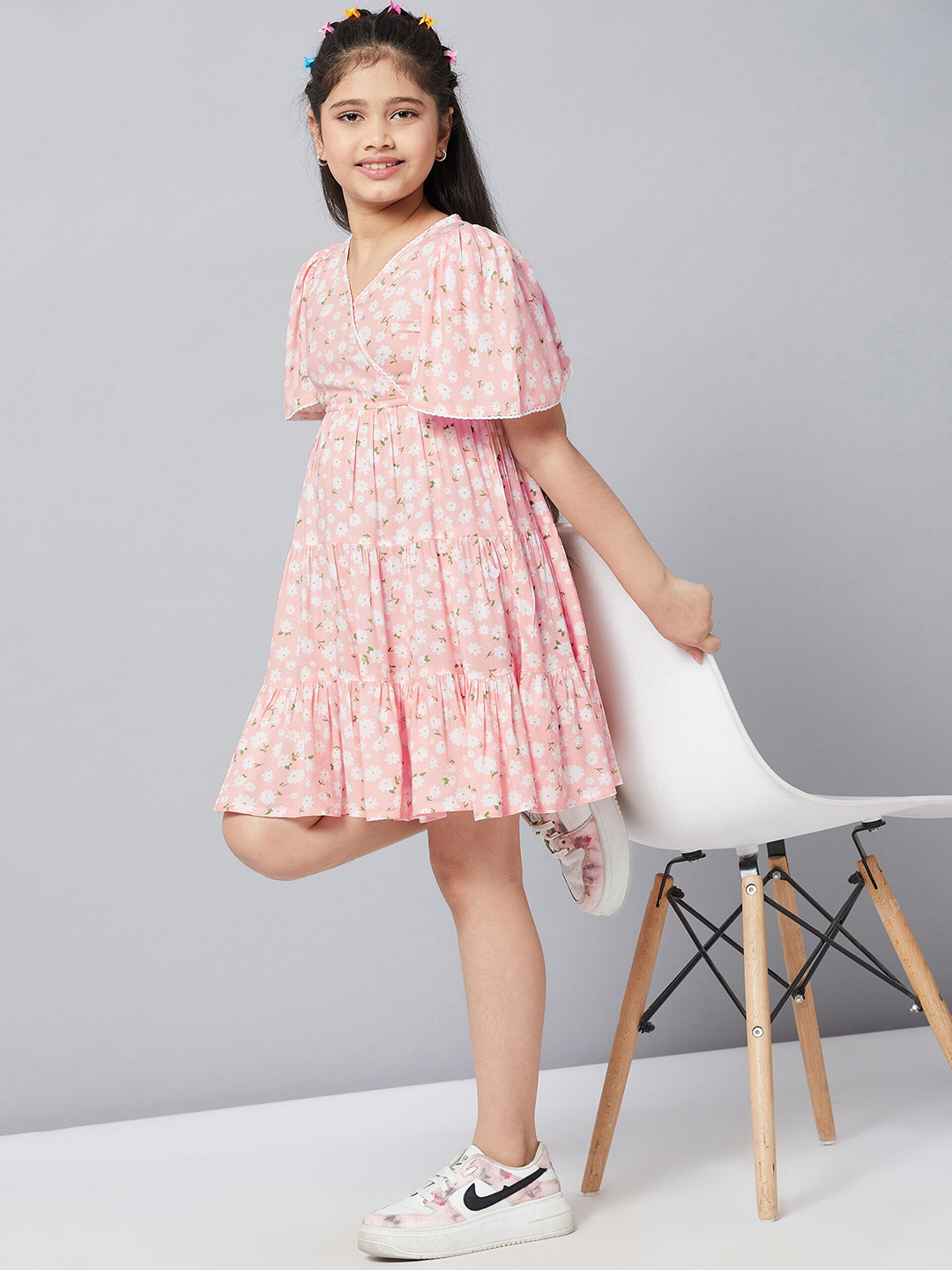Stylo Bug Pink & White Floral Pure Cotton Dress
