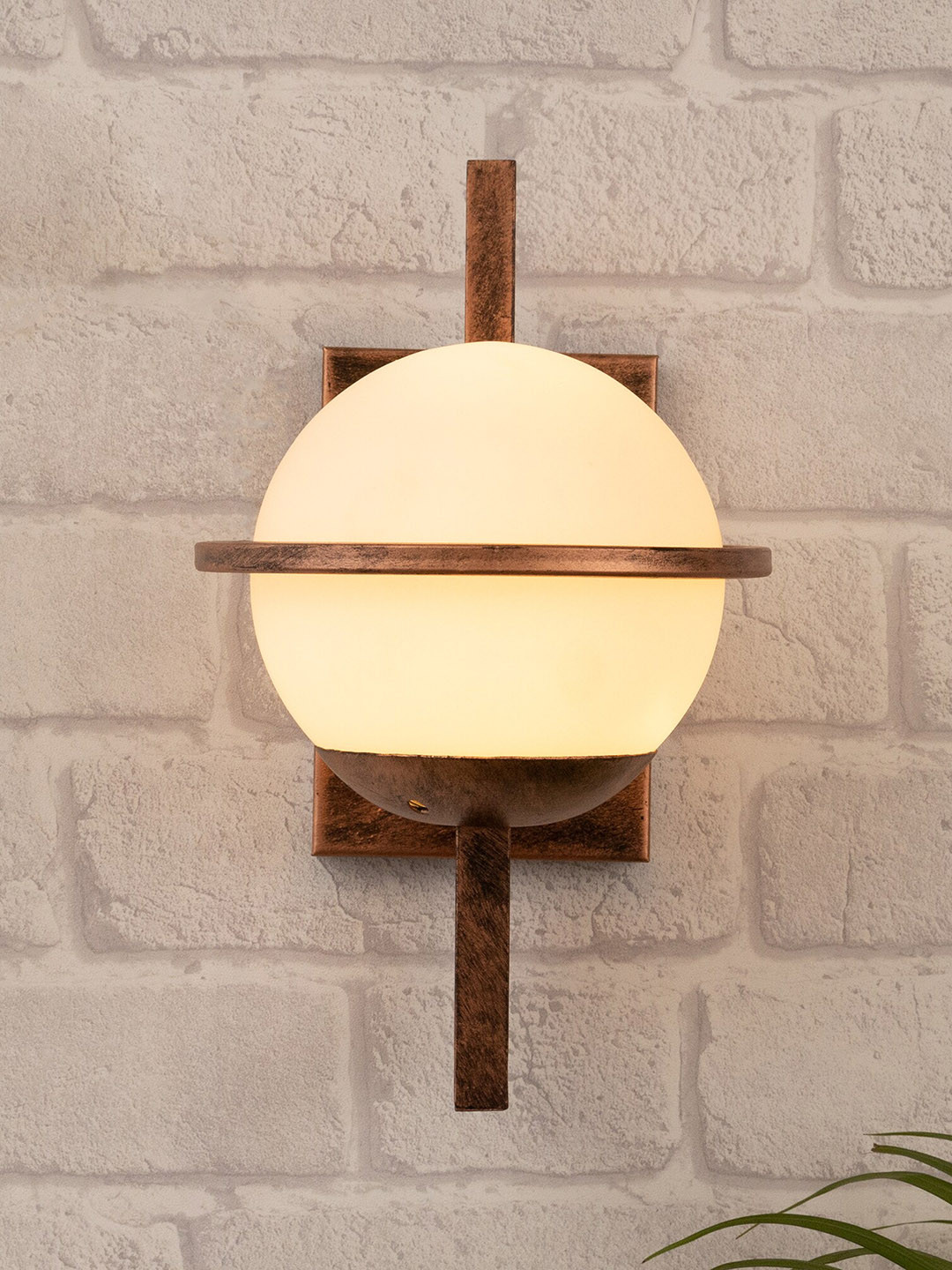 Homesake Copper-Toned Frost Globe Wall Lantern With Oil Rubbed Rust Finish