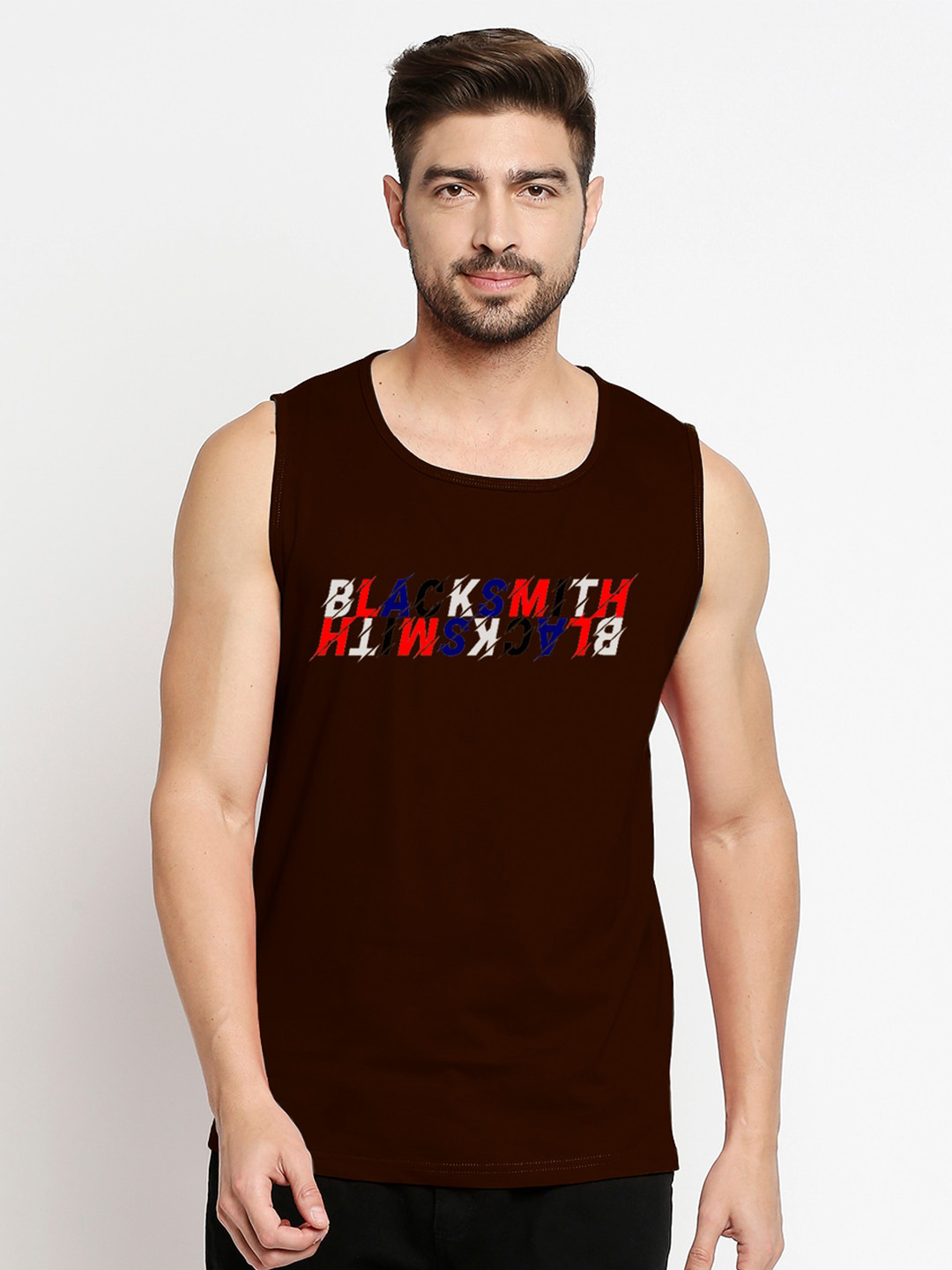 Blacksmith Men Brown Brand Logo Printed Training or Gym T-shirt