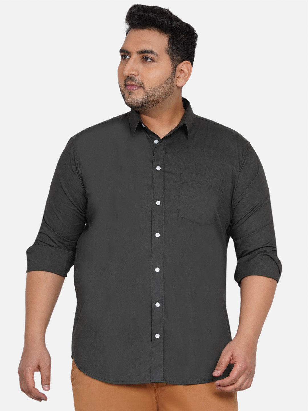 John Pride Men Olive Green Plus Size Casual Shirt