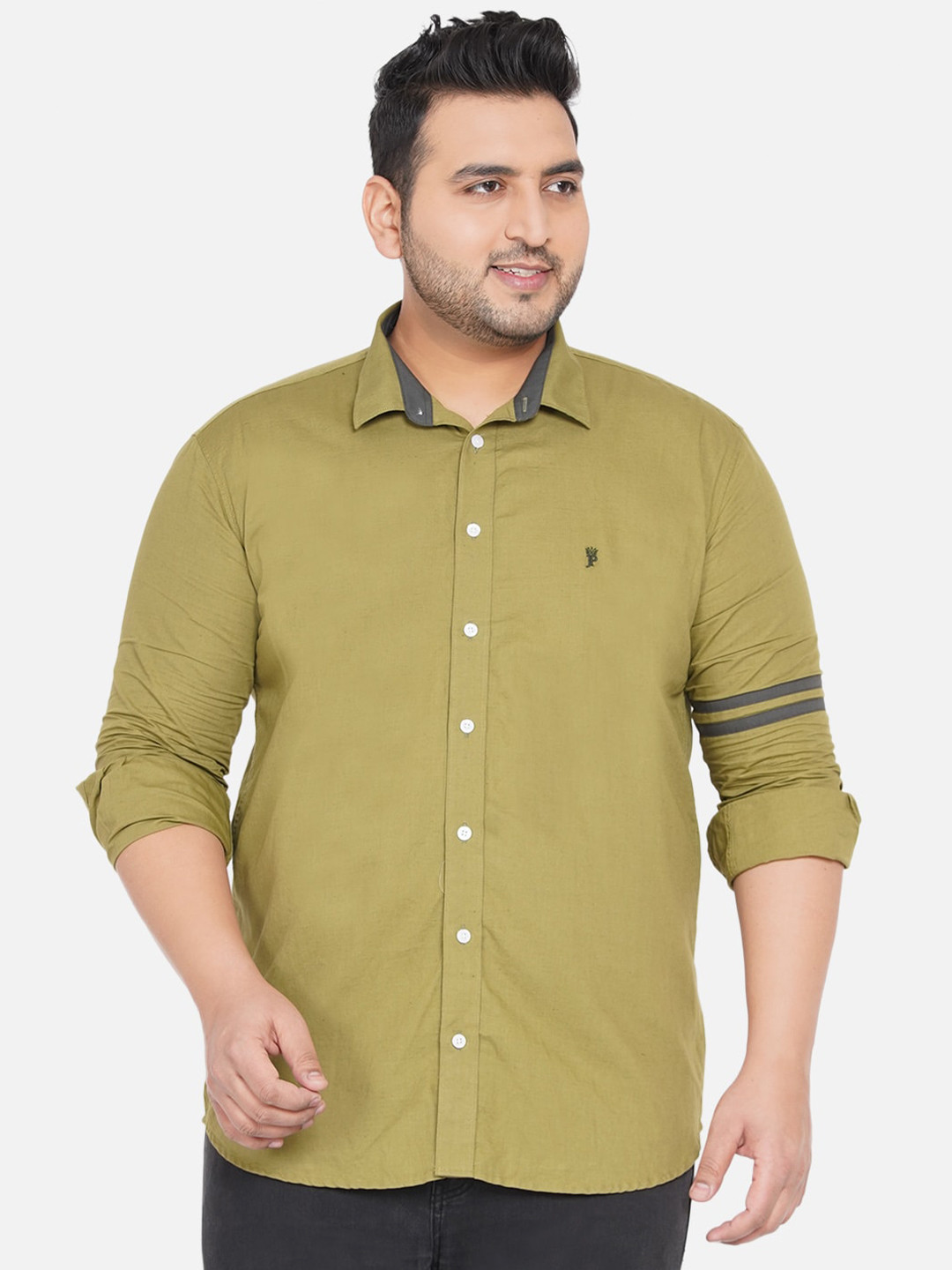 John Pride Plus Size Olive Green Casual Cotton Shirt