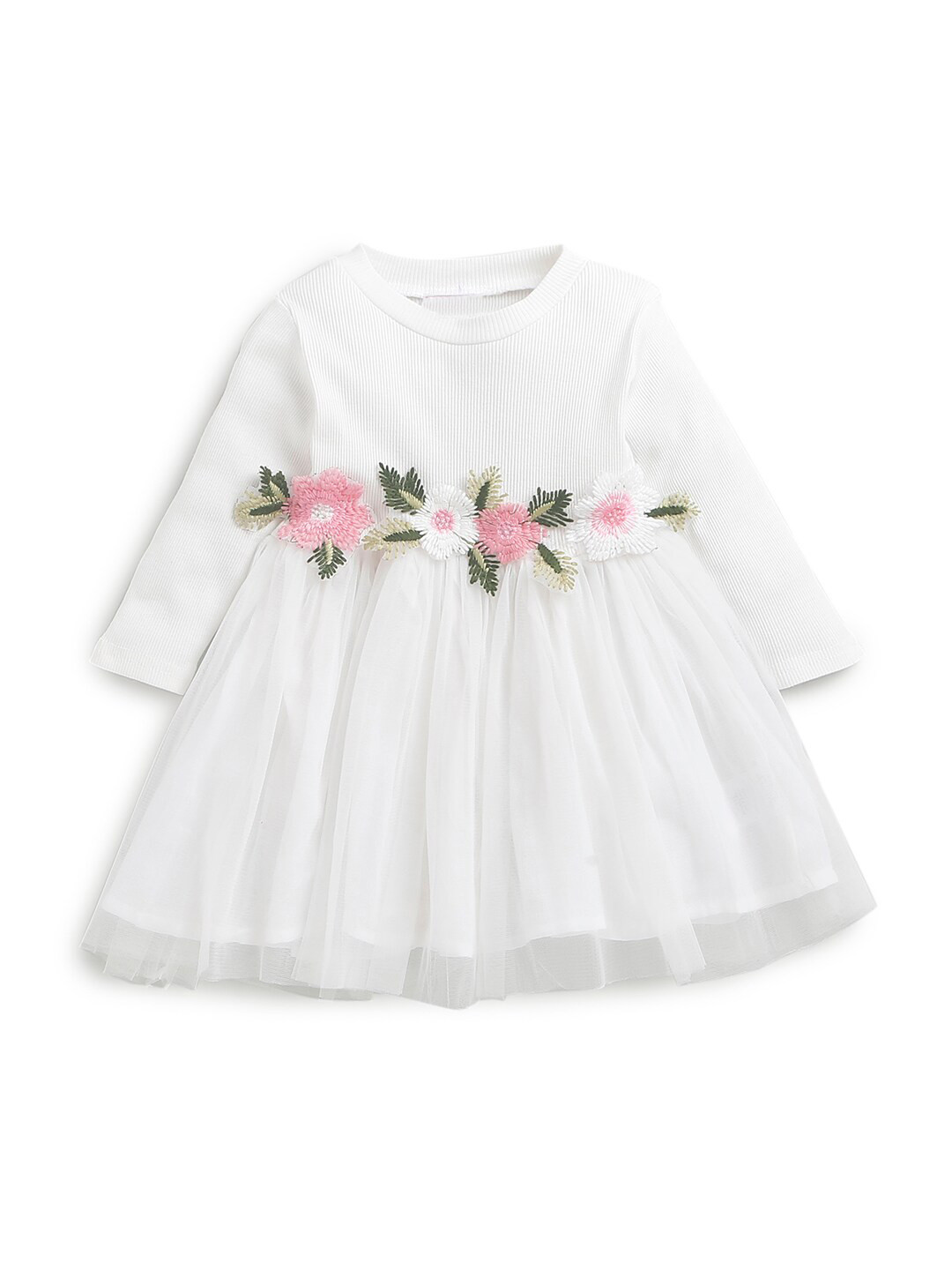 Hopscotch White Cotton Fit & Flare Dress