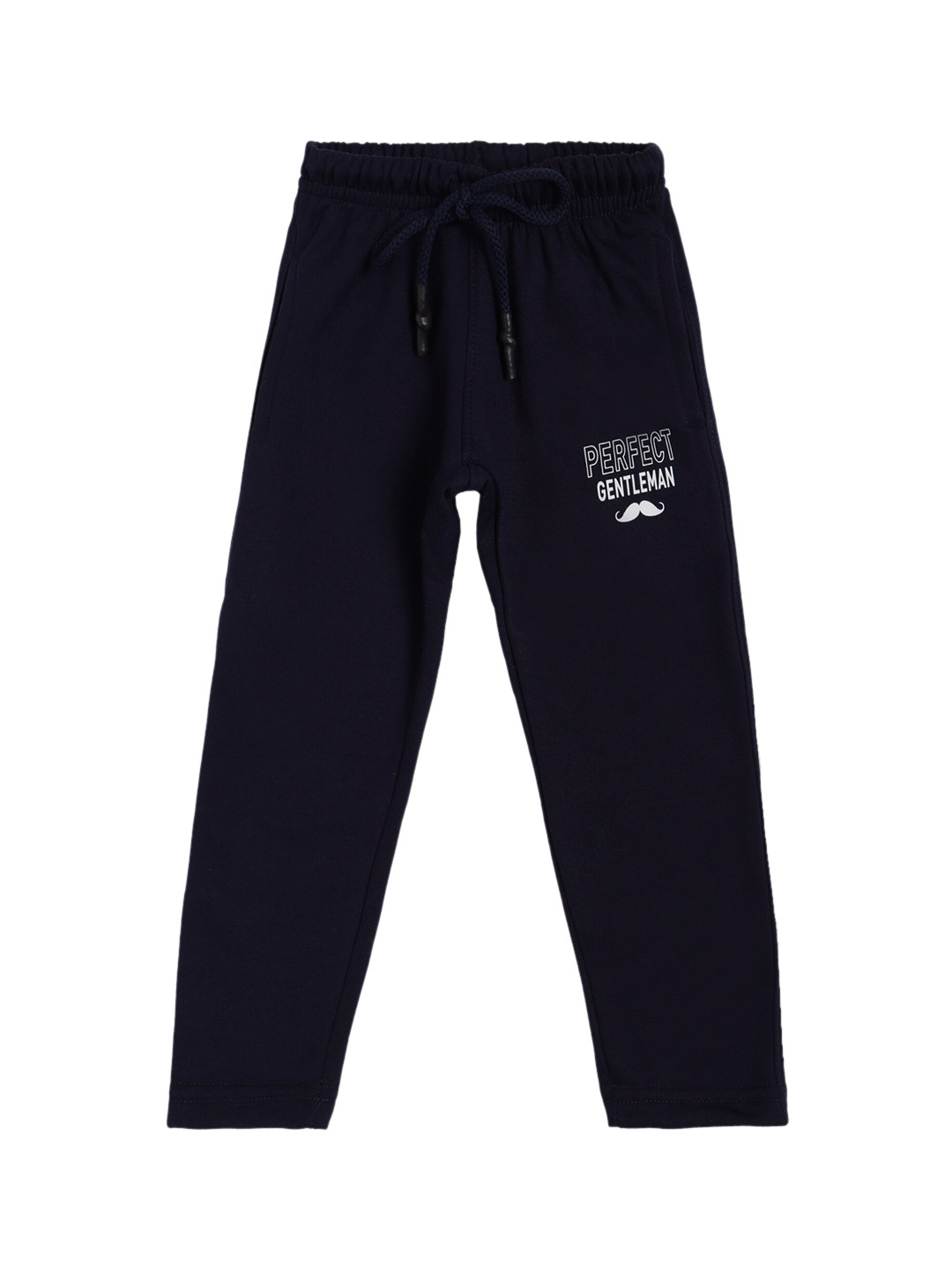 DYCA Boys Navy Blue Solid Knitted Pure Cotton Track Pants with Typography Print Detail