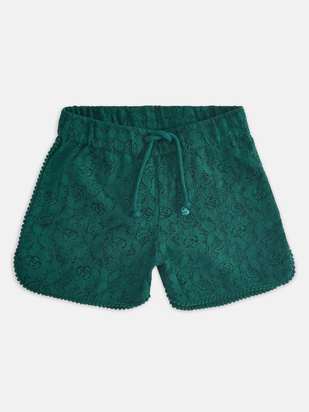 Pantaloons Junior Girls Self Design Mid-Rise Green Cotton Shorts