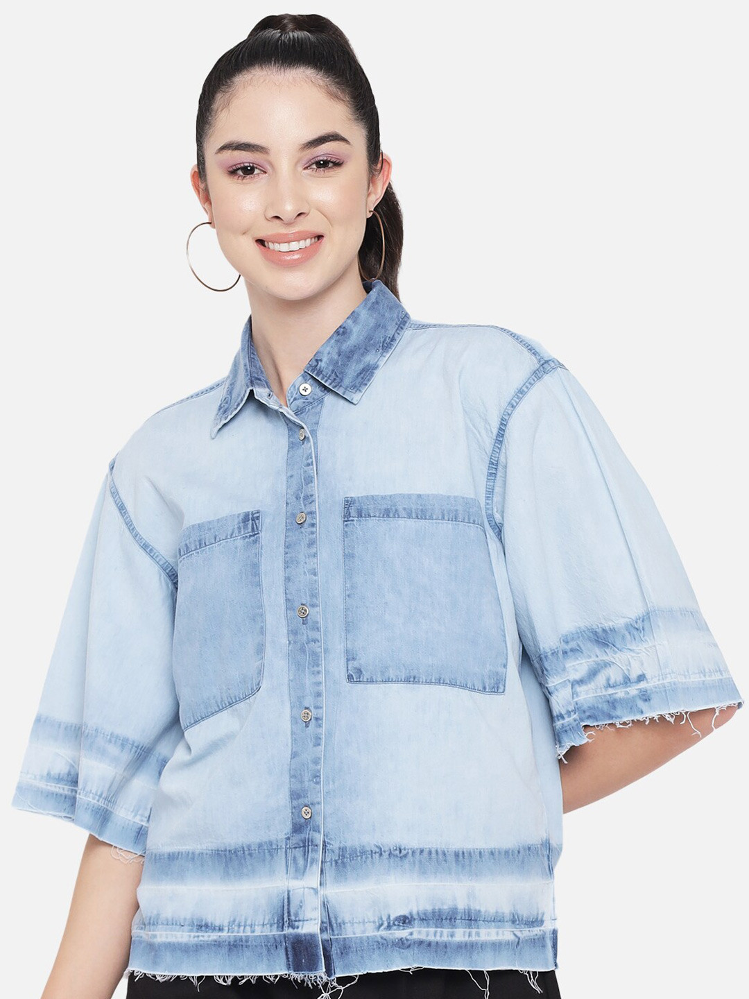 Orchid Blues Women Blue Boxy Casual Shirt