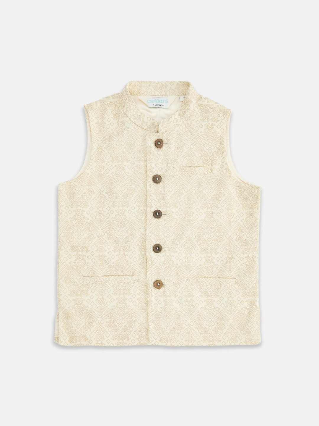 indus route by Pantaloons Boys Beige Printed Pure Cotton Bandghala Waistcoat