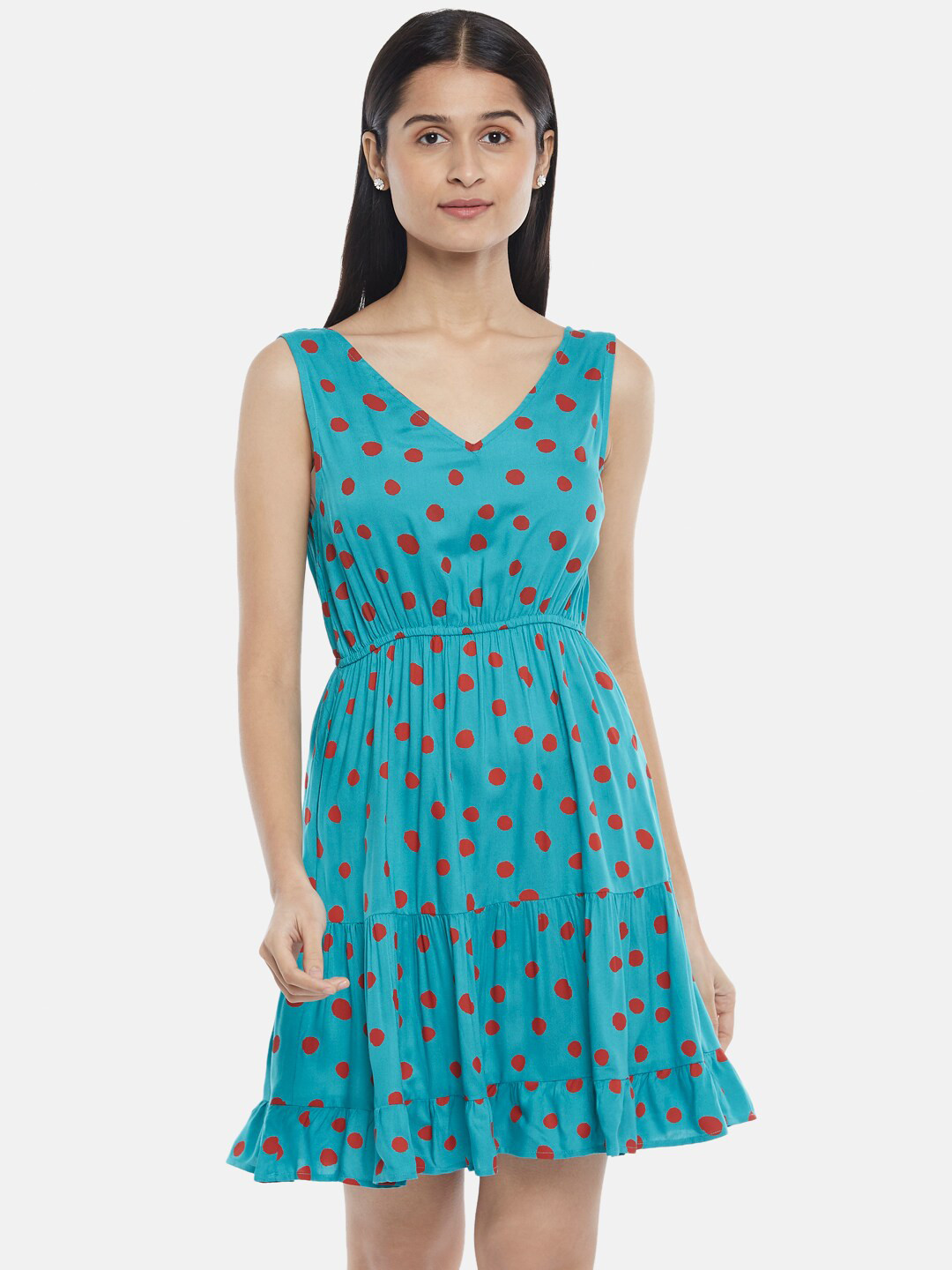 People Blue & Red Printed Dress