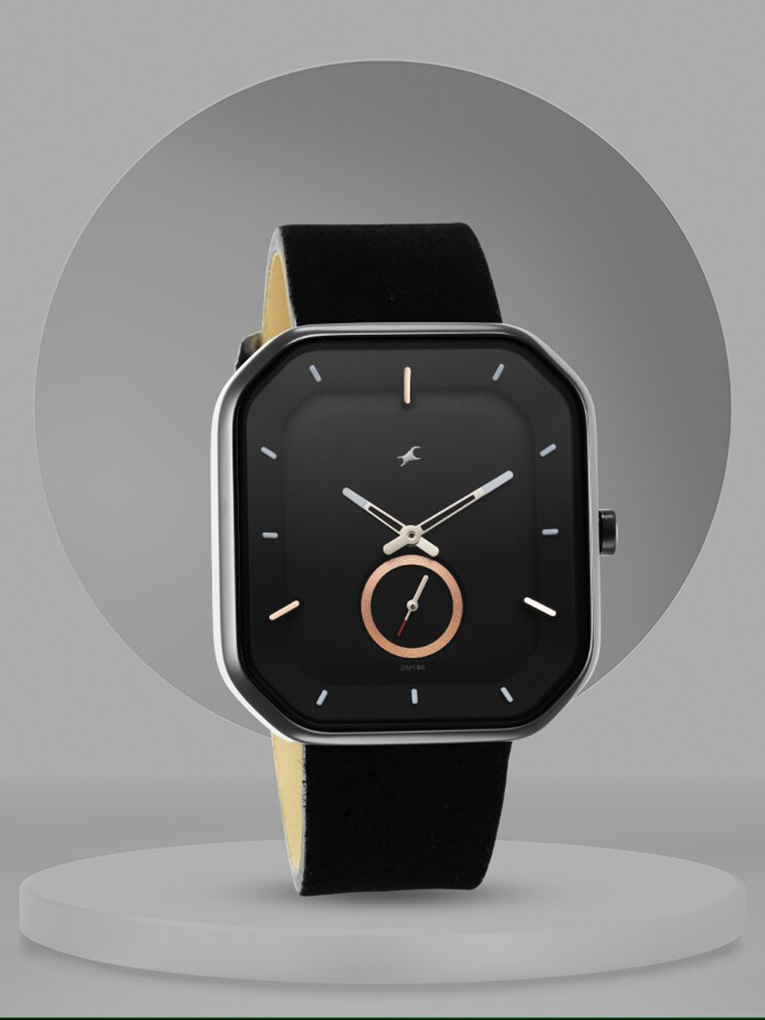 Fastrack Men Black Brass Embellished Dial & Black Leather Straps Analogue Watch 3272NL01