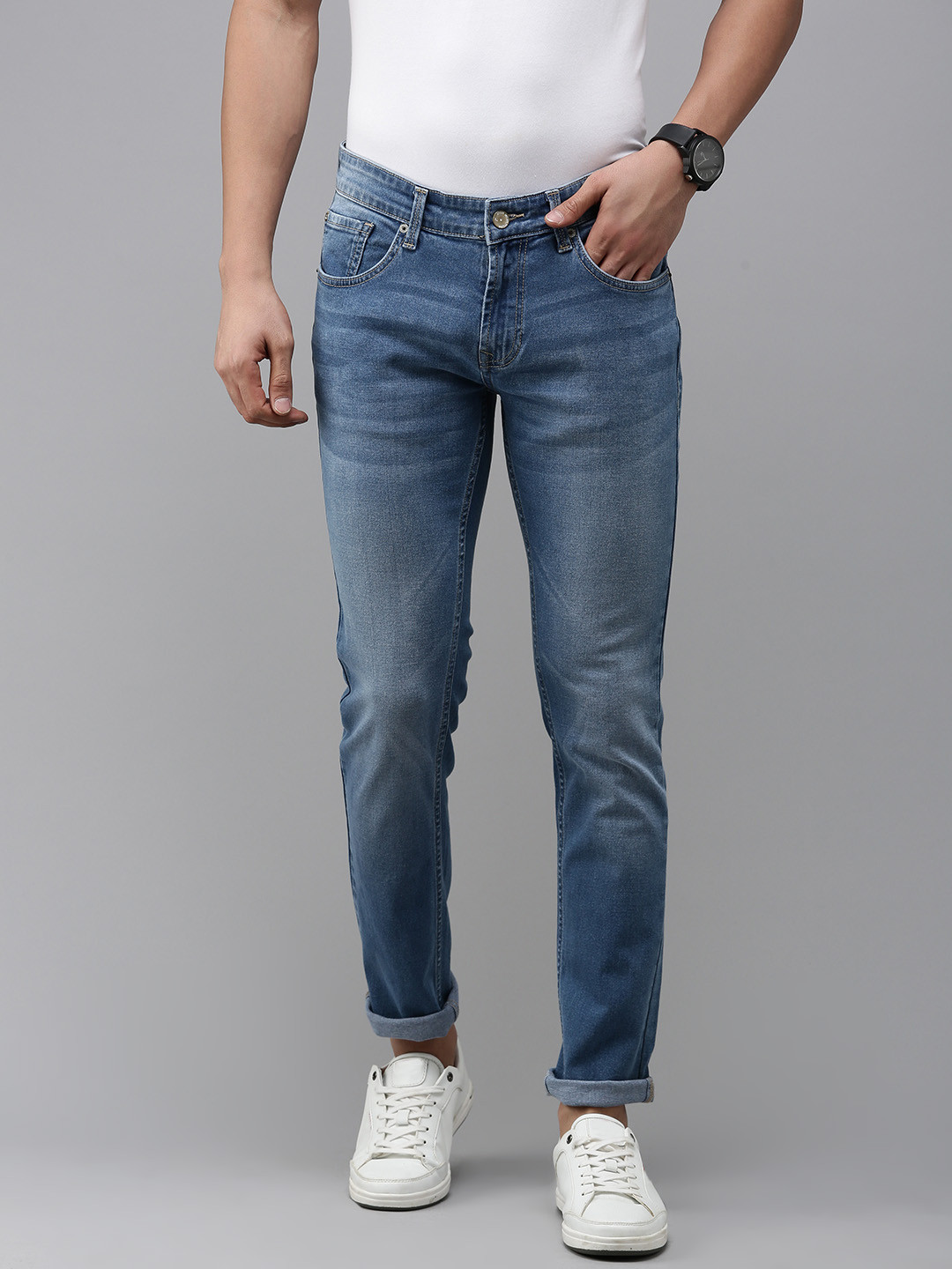 SPYKAR Men Skinny Fit Low-Rise Heavy Fade Stretchable Jeans