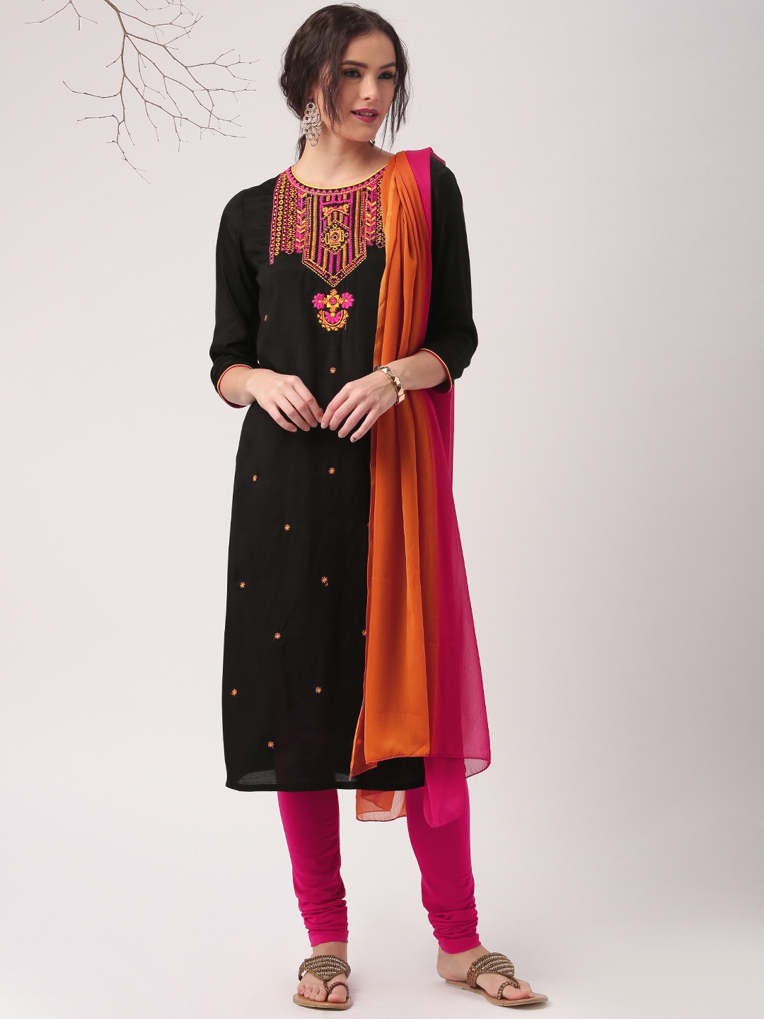 Black kurti new arrivals with pink legging