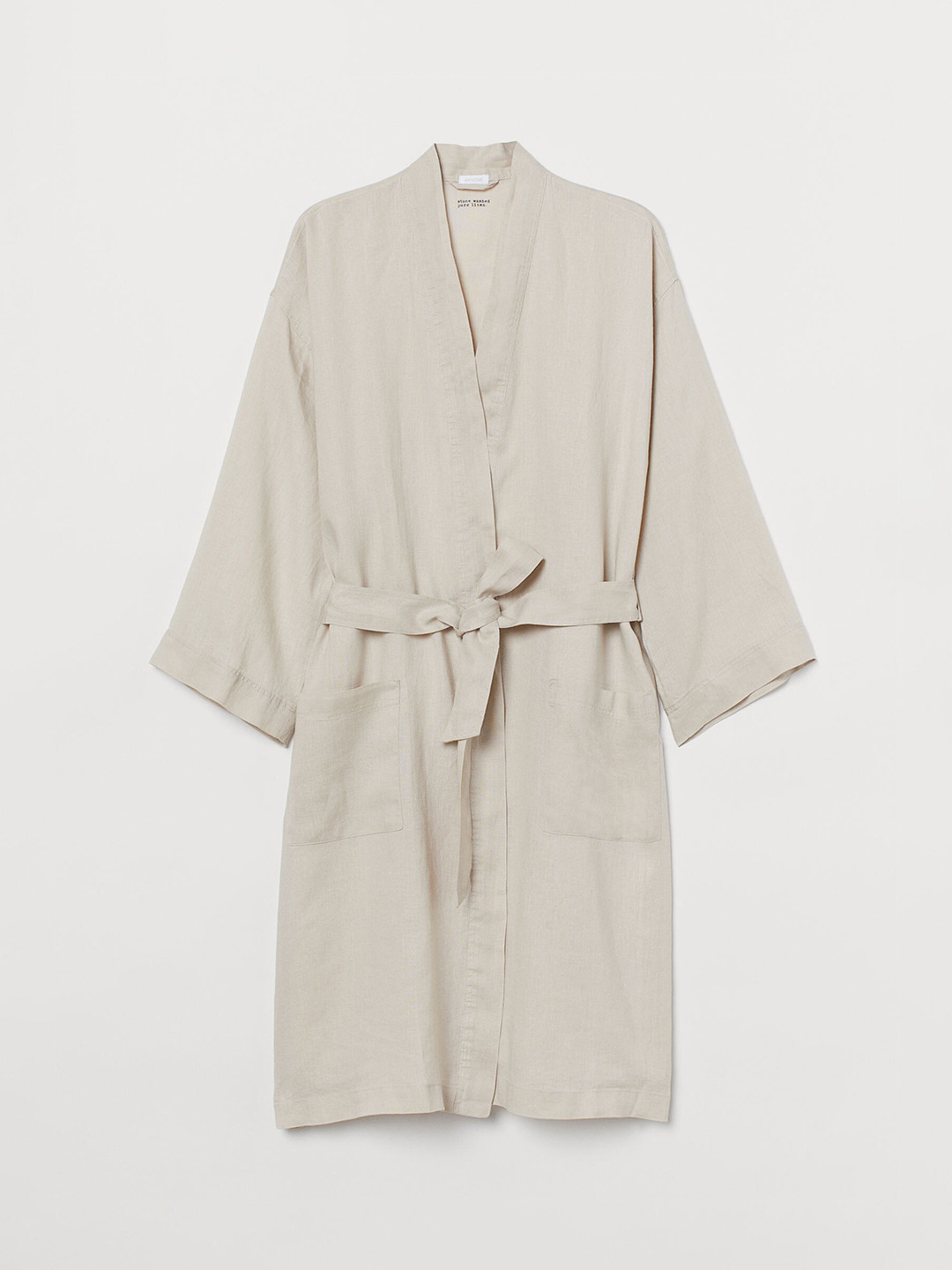 H&M Women Beige Washed Linen Dressing Gown
