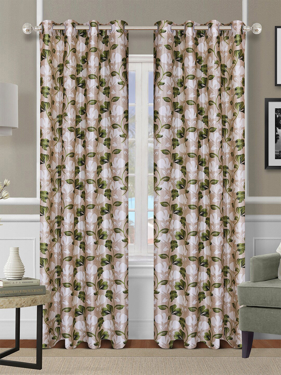 ROMEE Set of 2 Beige & Green Floral Door Curtain
