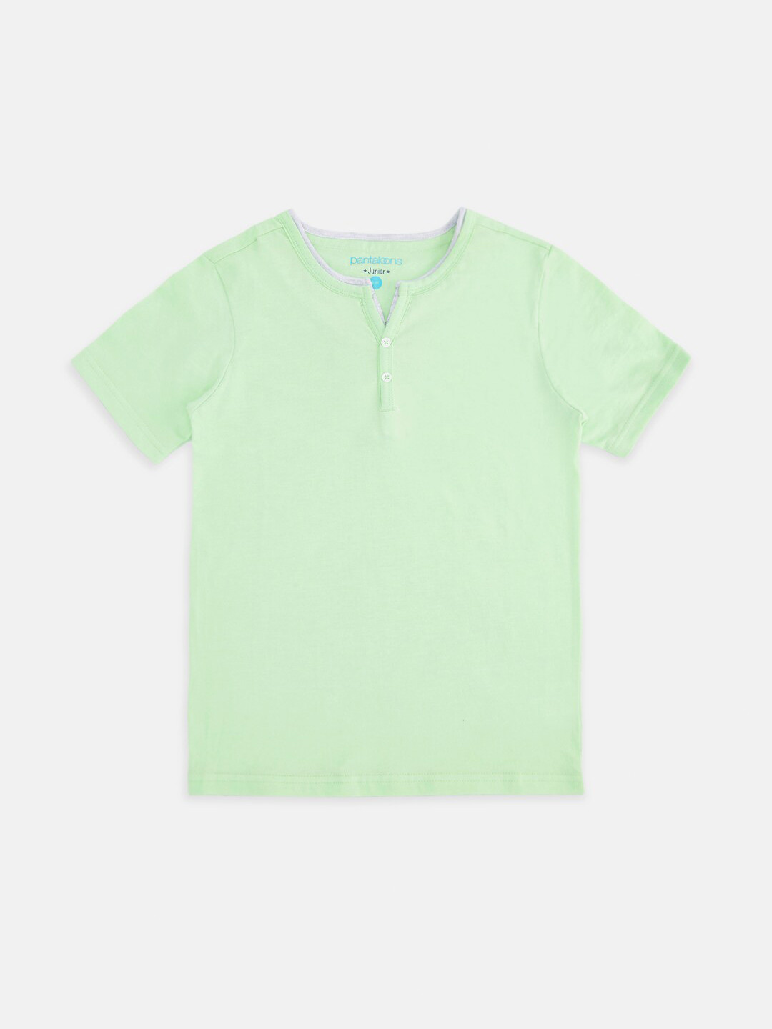 Pantaloons Junior Boys Green Pure Cotton Henley Neck T-shirt