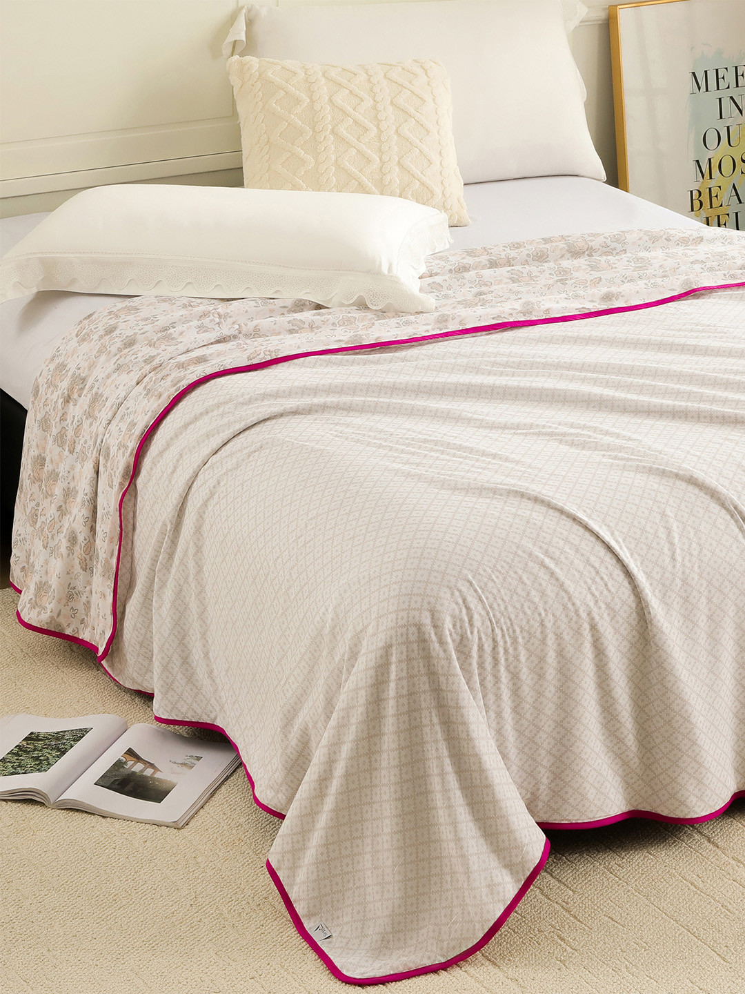 Story@home Light Pink & White Floral 150 GSM Single Bed Reversible Dohar