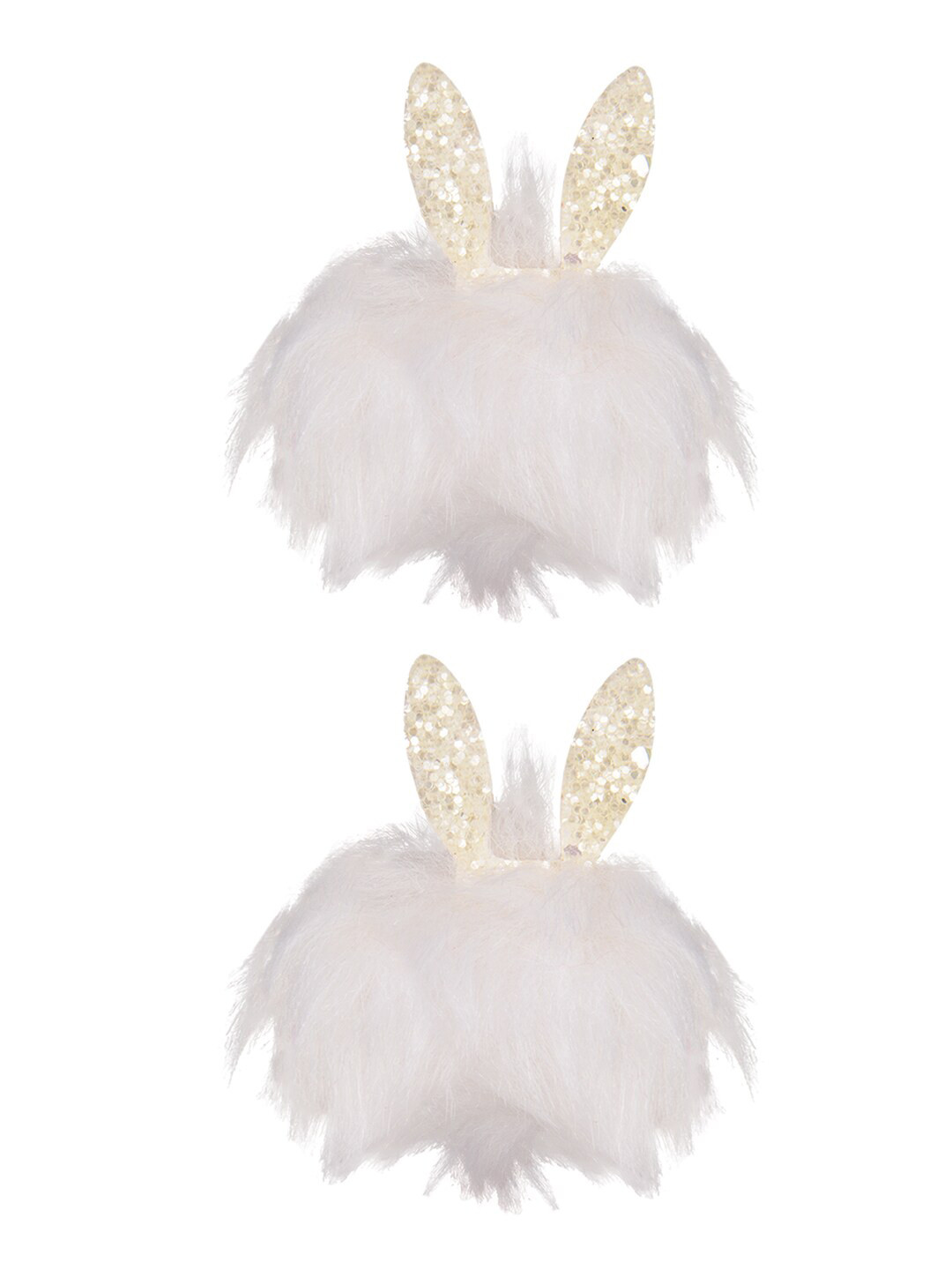 Aye Candy Girls White Set of 2 Fur Pompom with Ears Alligator Hair Clip