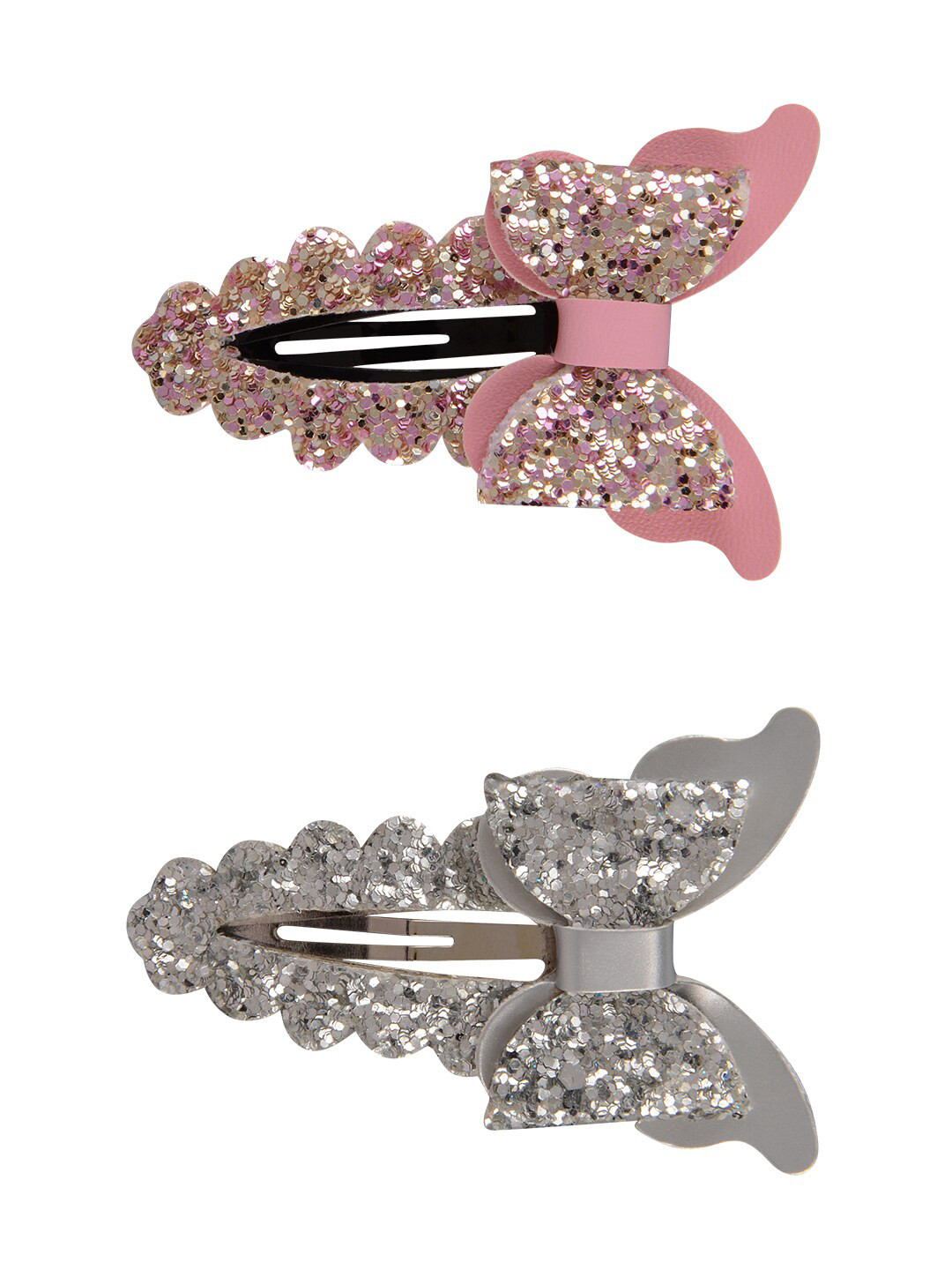Aye Candy Girls Silver-Toned & Pink Set of 2 Butterfly Embellished Tic Tac Hair Clip