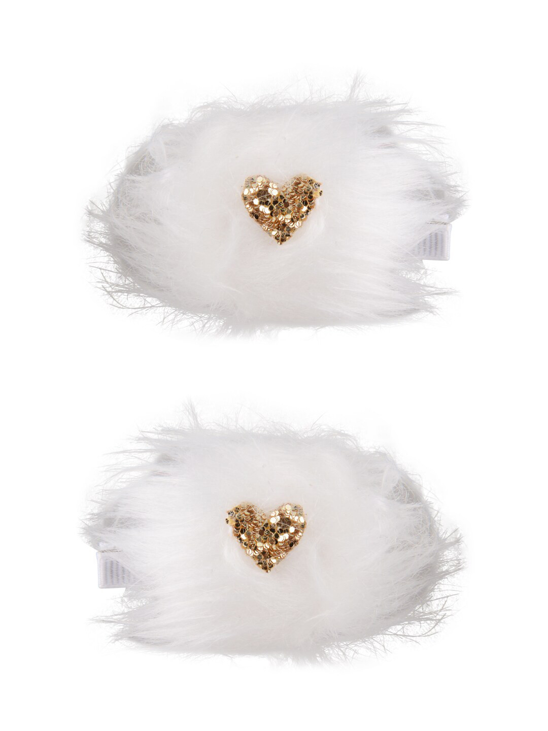 Aye Candy Girls White & Gold-Toned Set Of 2 Fur Alligator Hair Clips