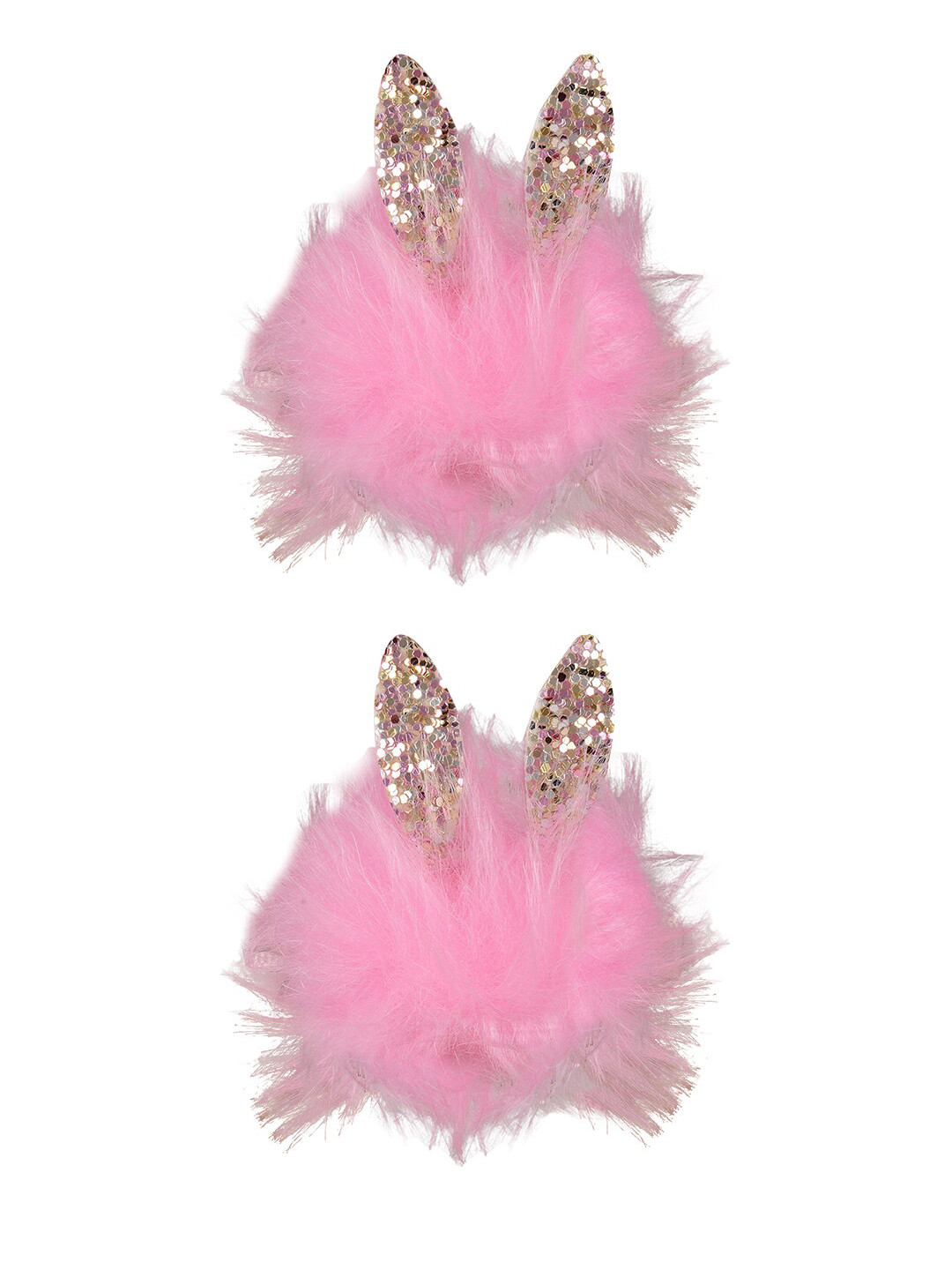 Aye Candy Girls Pink & Gold-Toned Set of 2 Fur Pompom with Ears Alligator Hair Clip