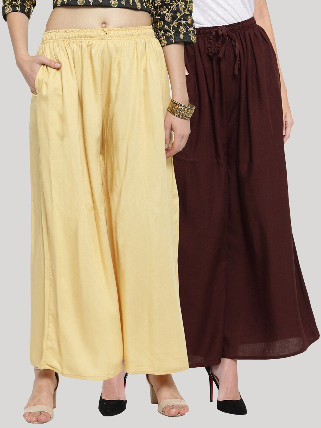 Clora Creation Women Pack of 2 Coffee Brown & Beige Knitted Ethnic Palazzos