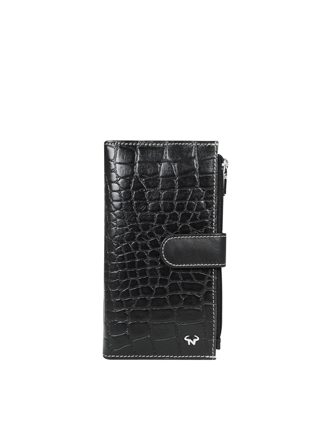 CALFNERO Women Black Animal Textured Leather Two Fold Wallet