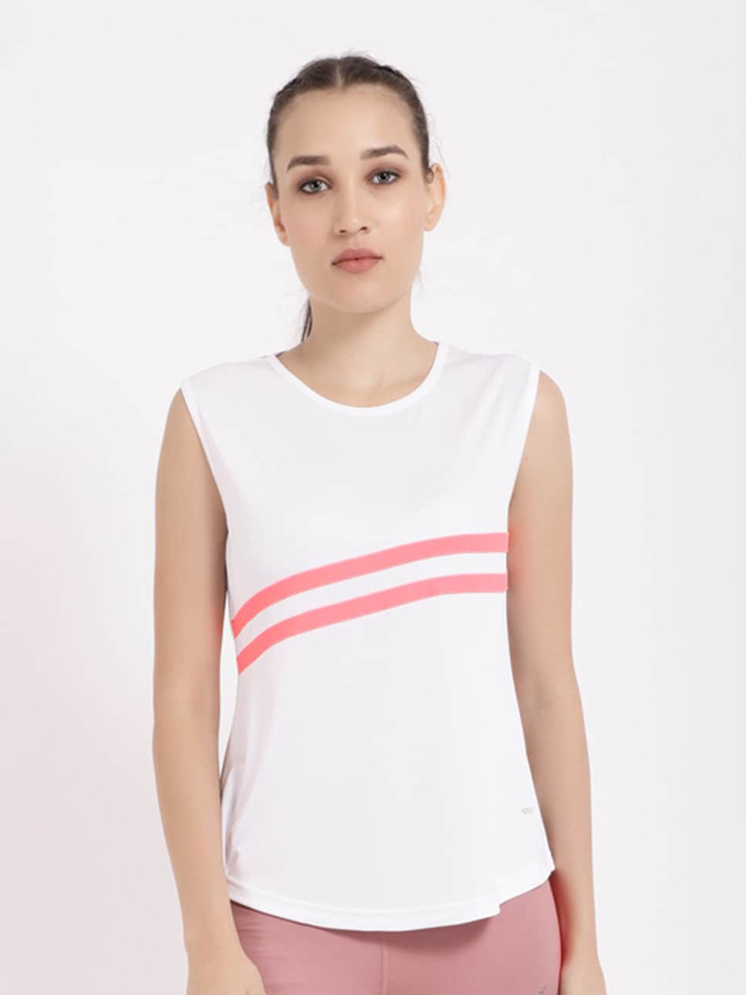 STUDIOACTIV Women White & Pink Striped T-shirt