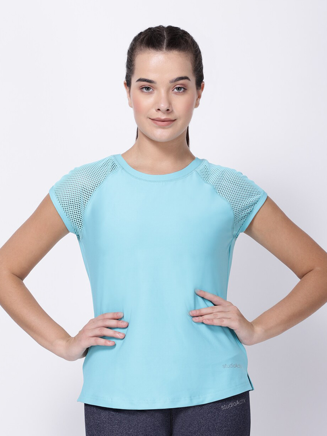 STUDIOACTIV Turquoise Blue Raglan Sleeves Moisture Wicking Sports T-shirt