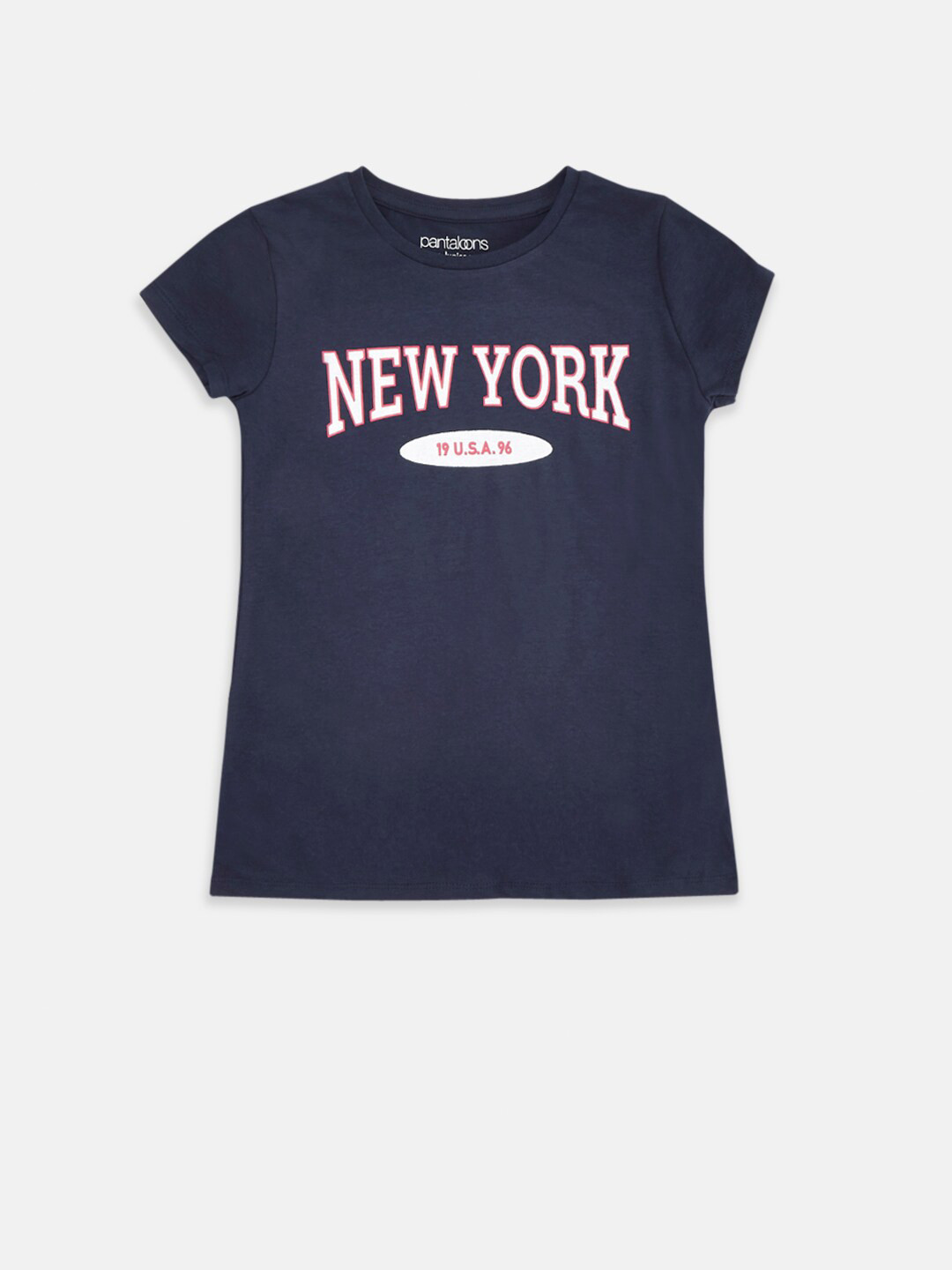 Pantaloons Junior Girls Navy Blue Typography Printed Cotton T-shirt