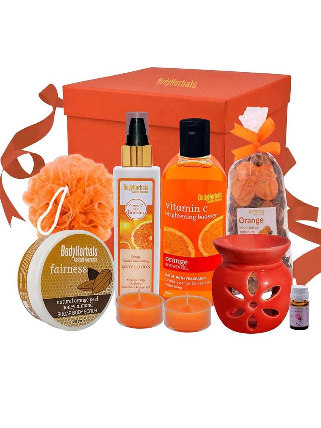 BodyHerbals 7 Pcs Bath & Body Spa Gift Hamper Energising Orange Essentials