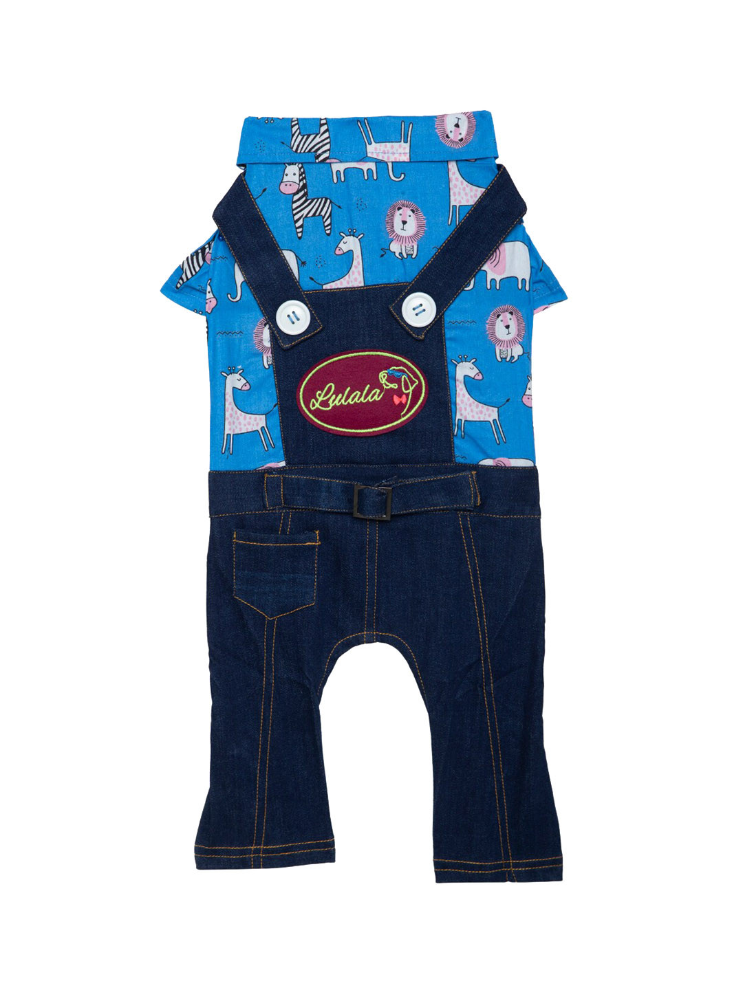 Lulala Unisex Blue Printed Denim Dog Dresse