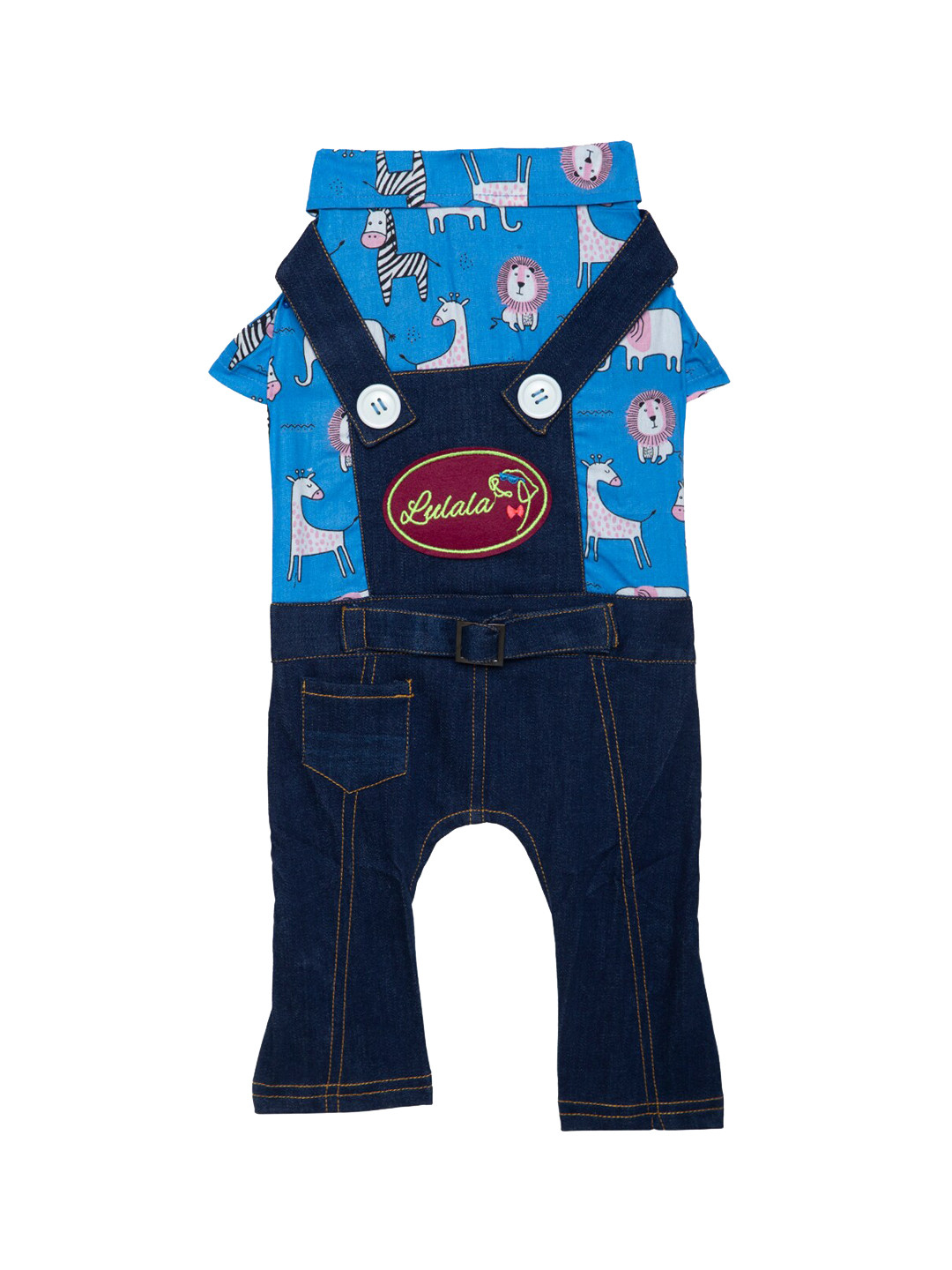 Lulala Blue Printed Four-Legged Pure Cotton Denim Dog Dress