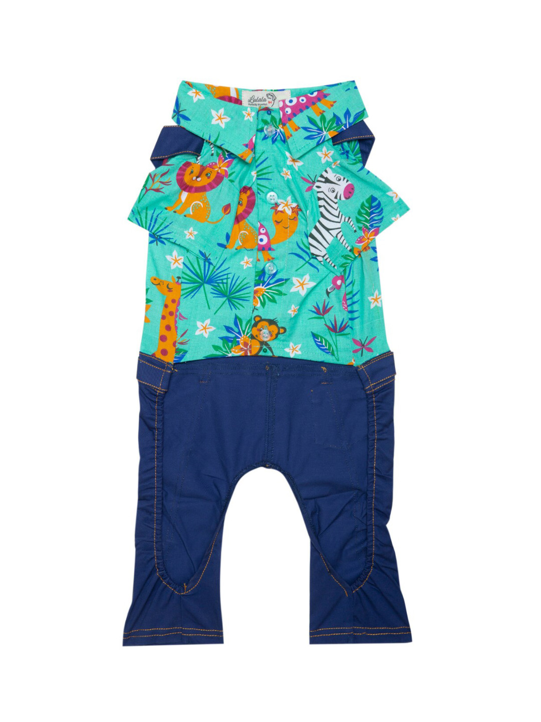 Lulala Sea Green & Blue Printed Cotton Denim Dog Dress