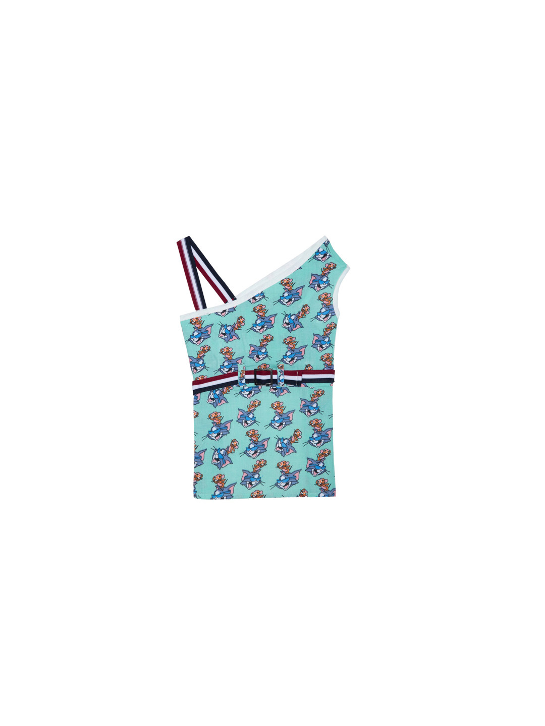 Lulala Sea Green & Blue Tom and Jerry Printed Pure Cotton Dog Dress with Belt