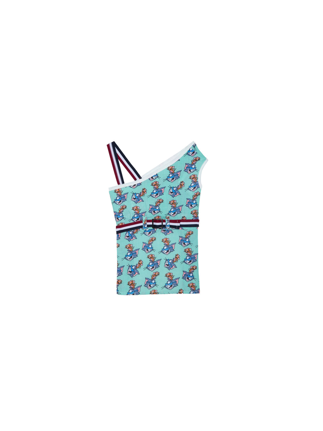 Lulala Sea Green & Blue Tom and Jerry Printed Pure Cotton Dog Dress with Belt