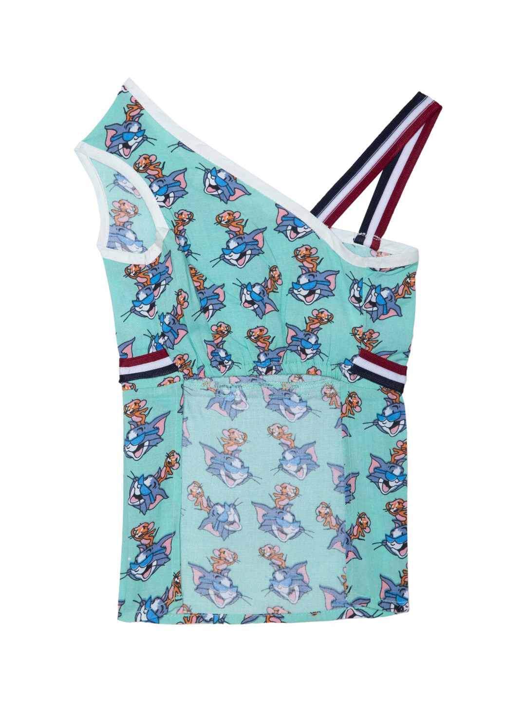 Lulala Sea Green & Blue Tom and Jerry Printed Pure Cotton Sleeveless Dog Dress