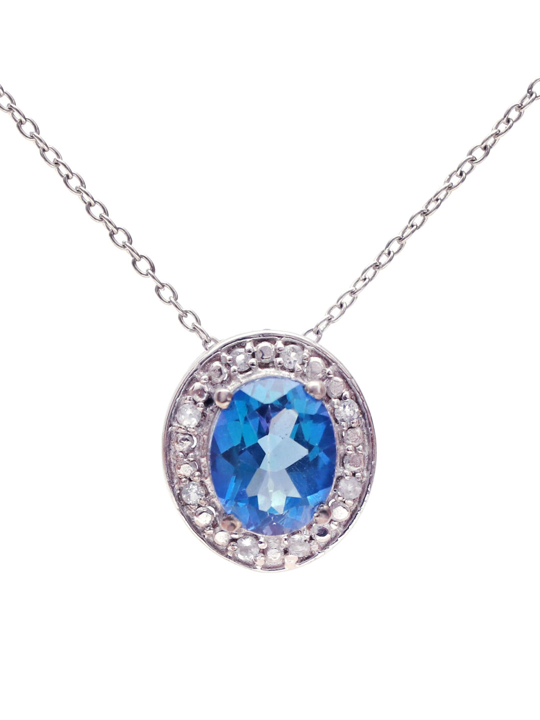 HIFLYER JEWELS Women Rhodium-Plated Blue Topaz Stone-Studded Pendant