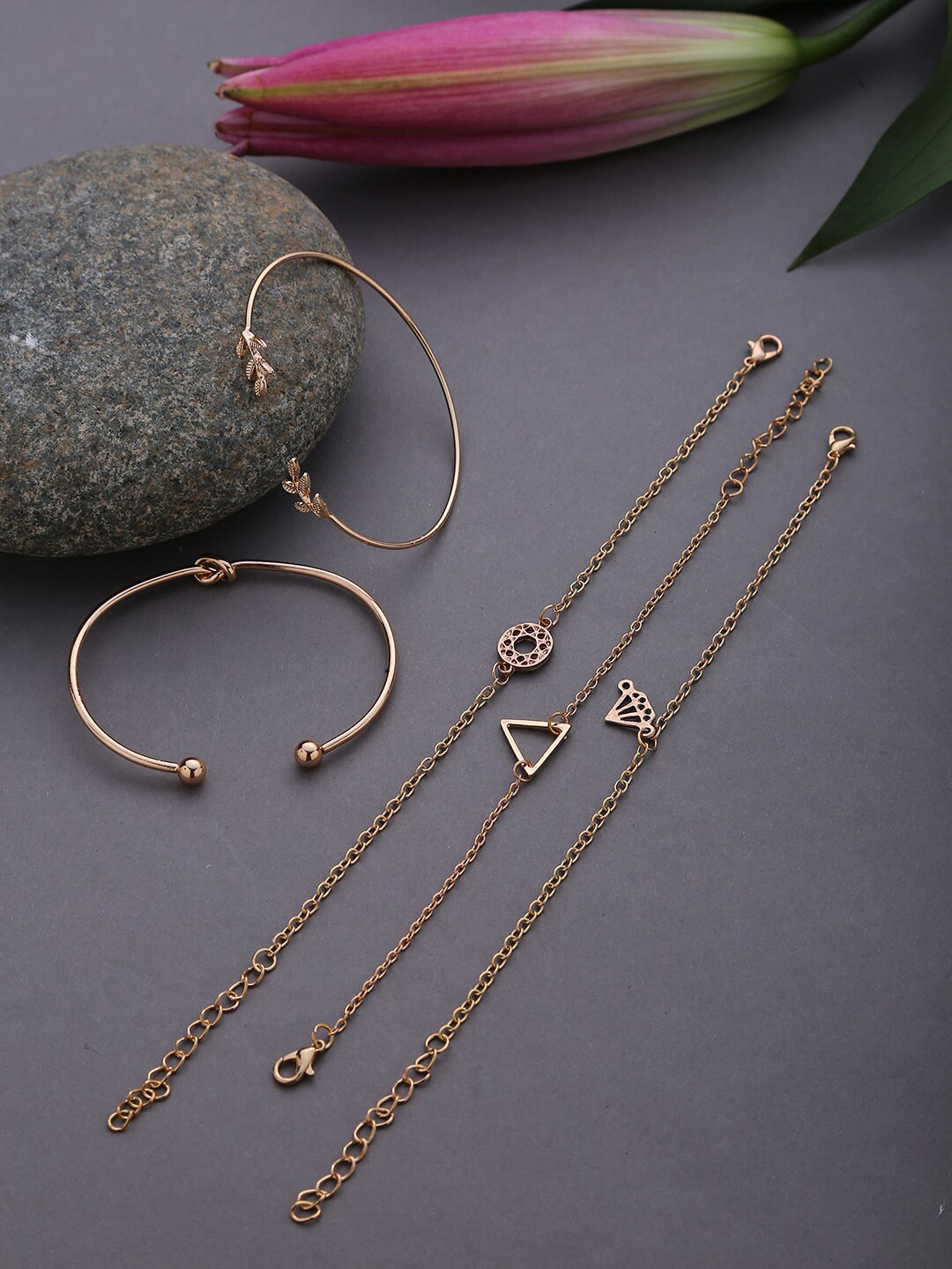 SOHI Women Gold-Toned Set Of 5 Charm Bracelets