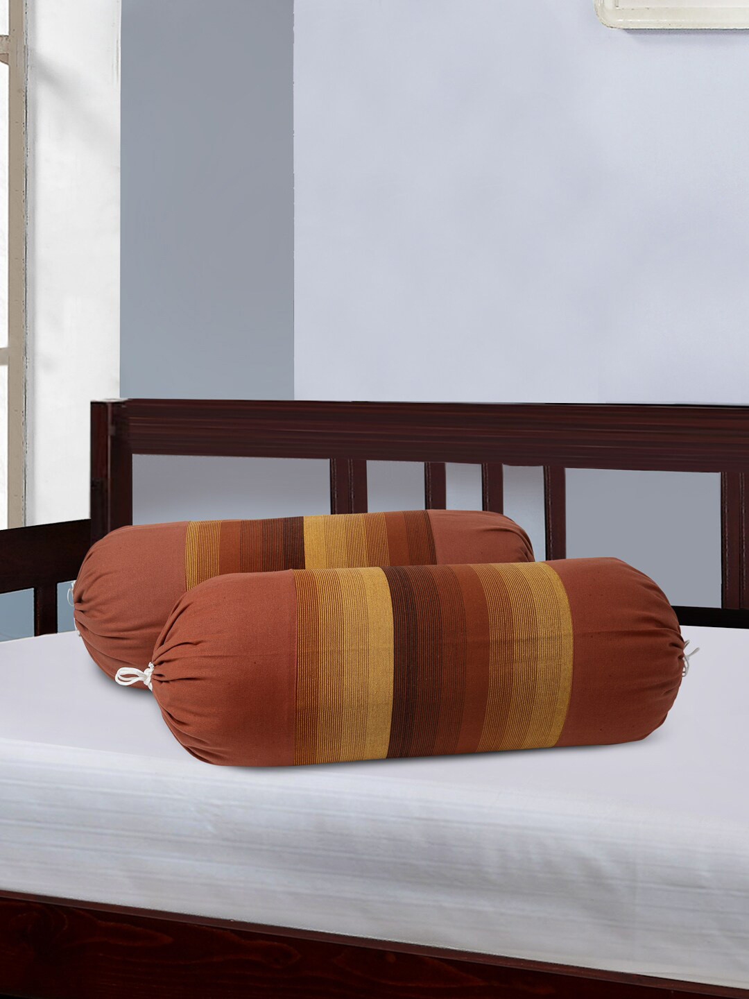 SHADES of LIFE Rust Brown Cotton 220 TC Striped Booster Cover
