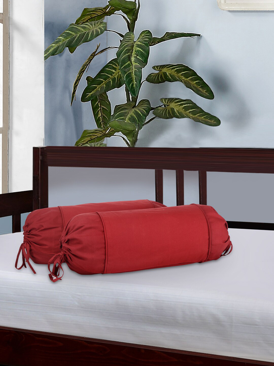 SHADES of LIFE Set of 2 Maroon 220 TC Solid Bolster Cover