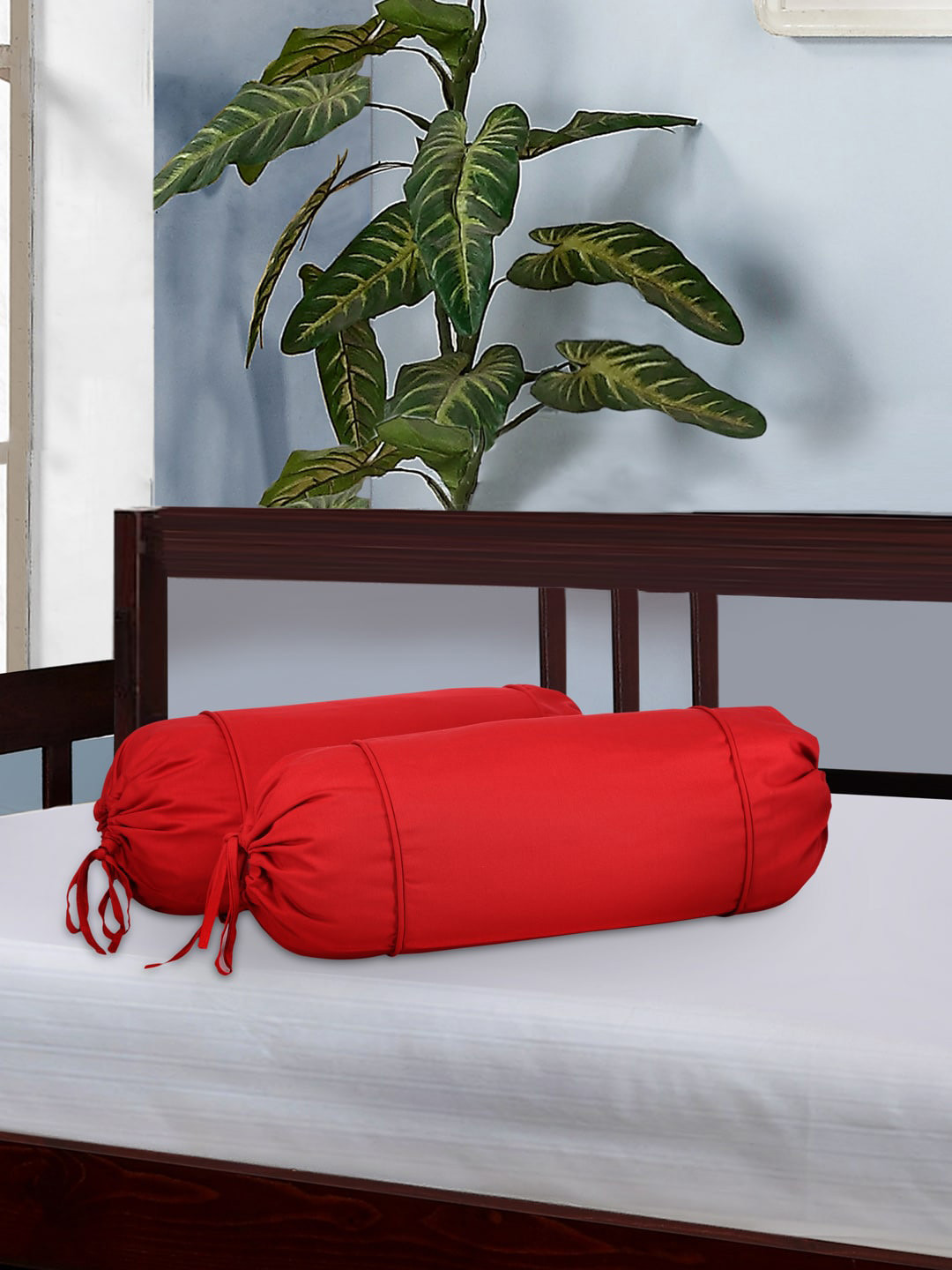 SHADES of LIFE Red Solid Cotton Bolster Cover