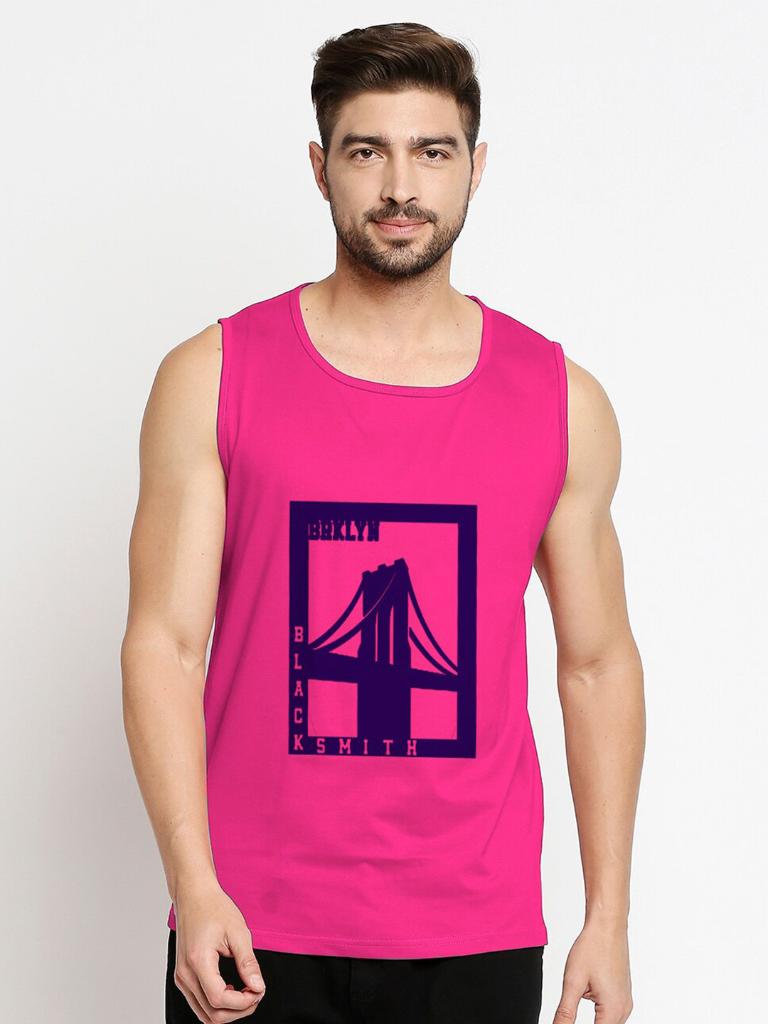 Blacksmith Men Pink Typography Printed Training or Gym Regular-Fit Pure Cotton T-shirt